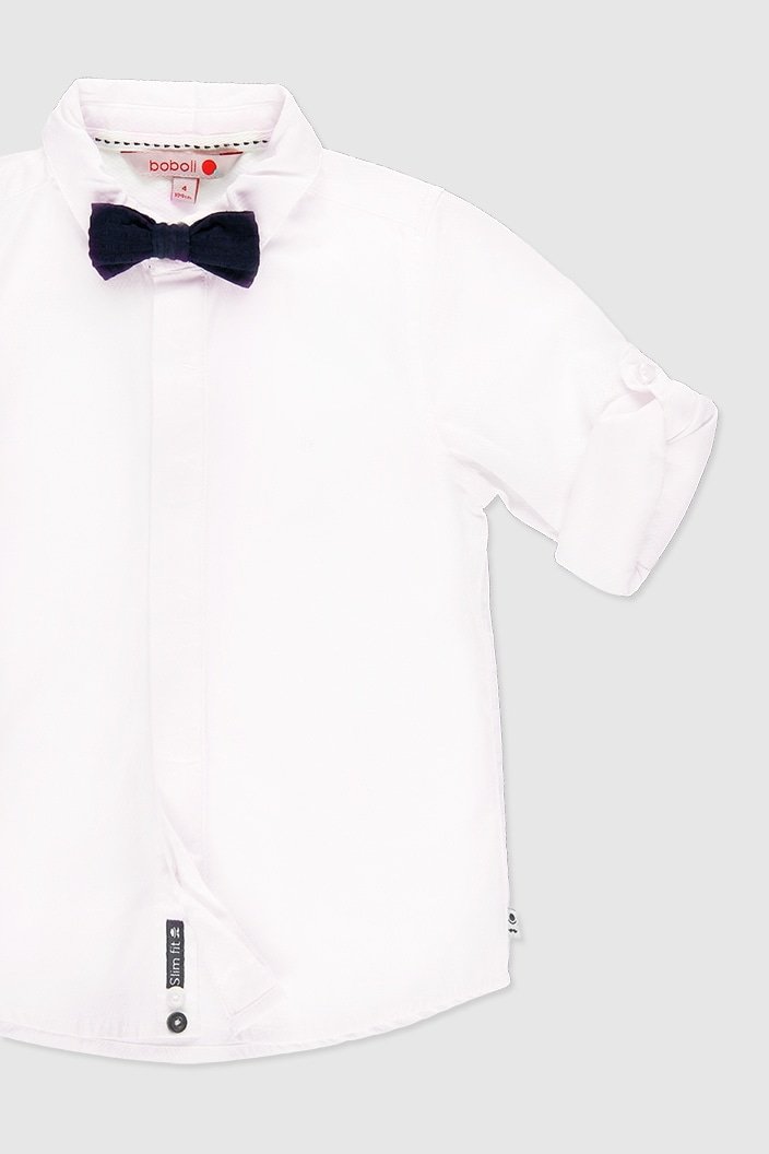 Foto 4 pulgar | Camisa de Lino Boboli Blanca con Moño Slim Fit para Niño