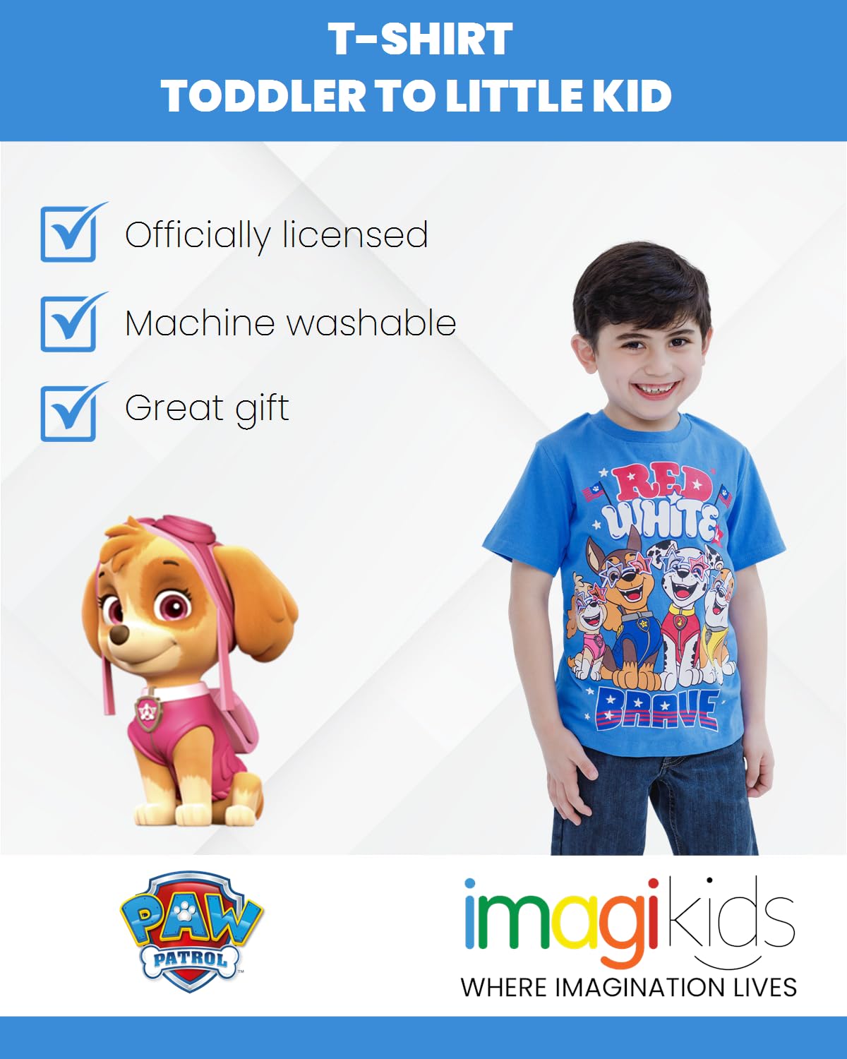 Foto 2 | Camiseta Paw Patrol Skye Chase Marshall Roja Blanca Y Valiente - Venta Internacional