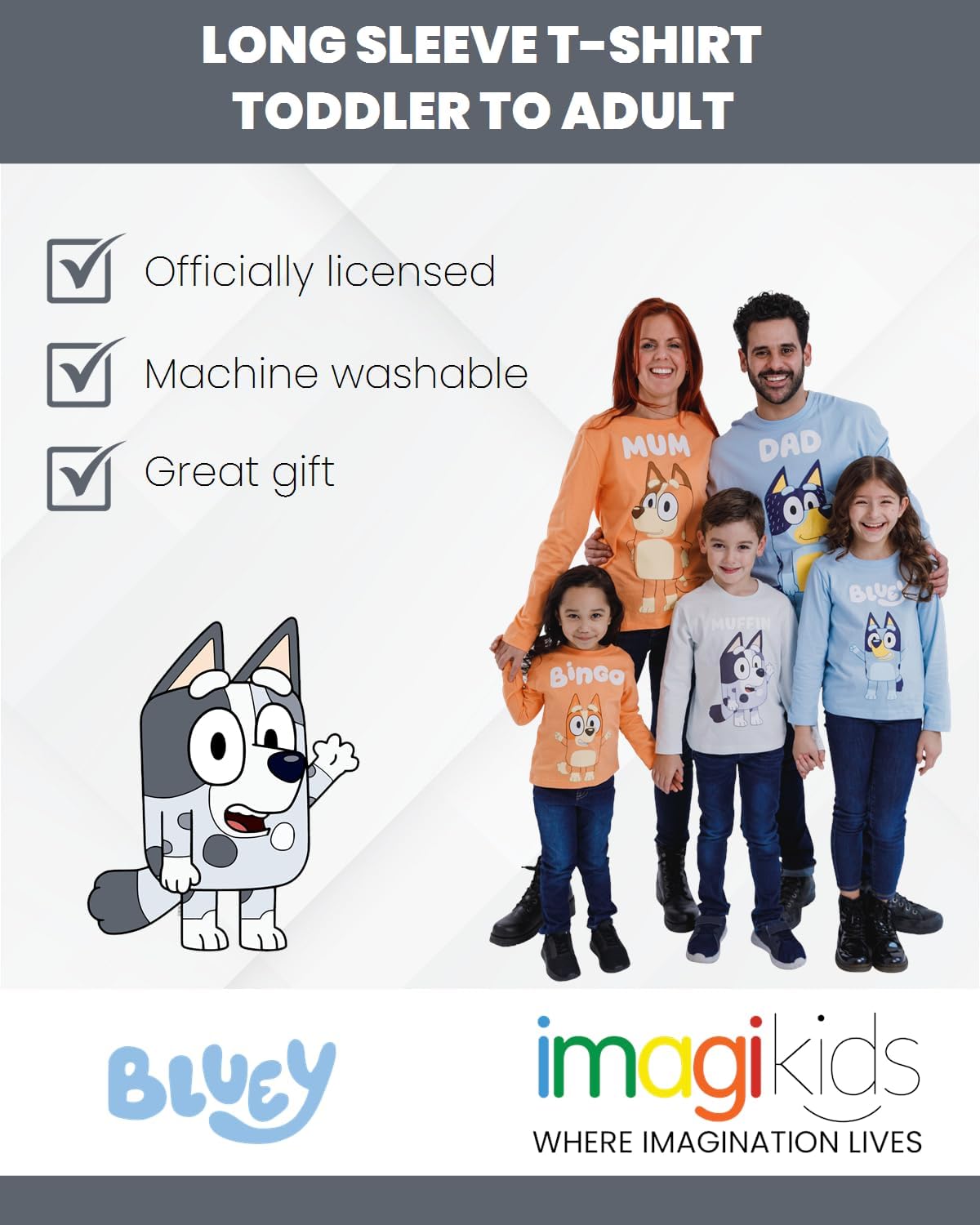 Foto 4 pulgar | Camiseta Bluey Muffin Little Boys De Manga Larga Para Niños De 6 Años - Venta Internacional.