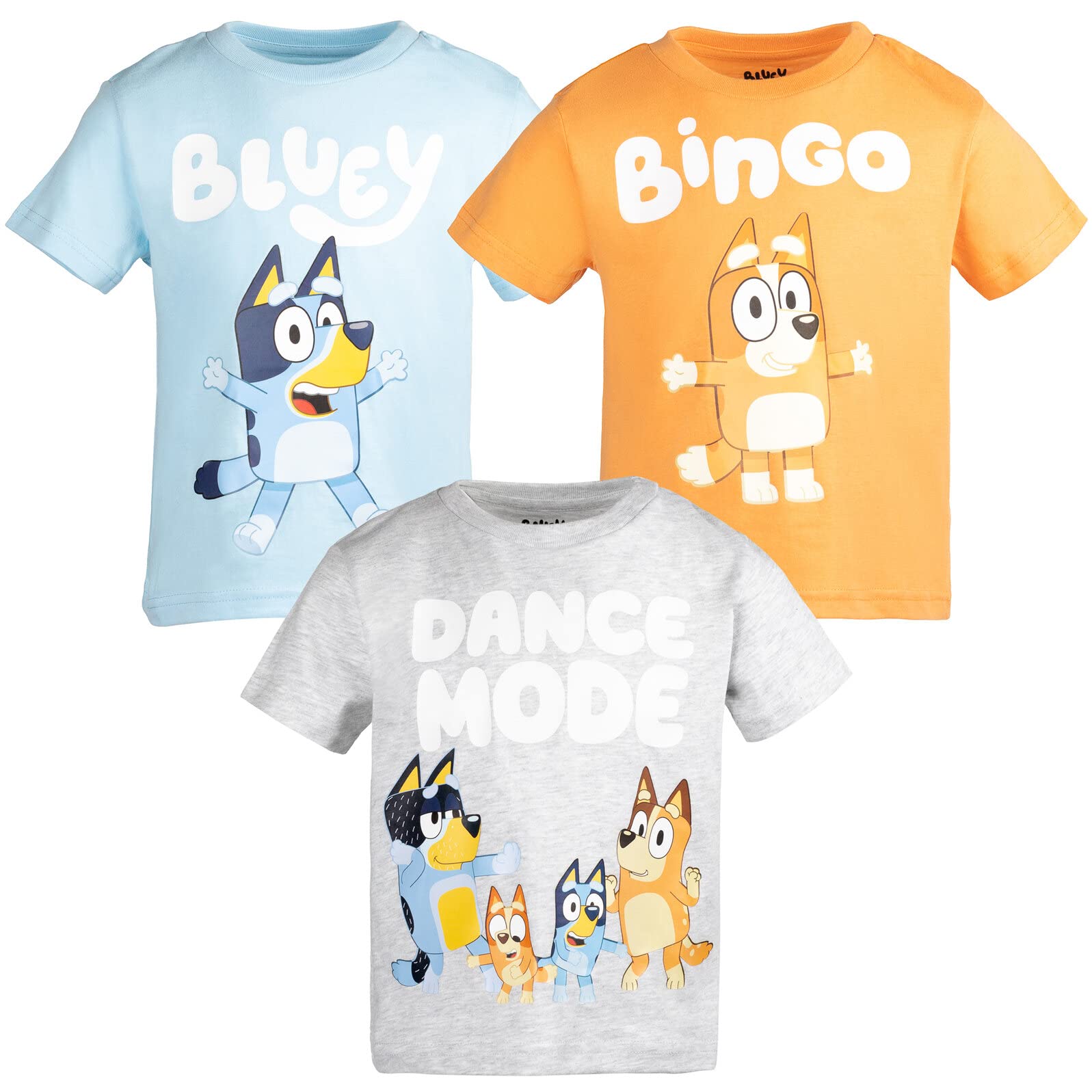 Foto 2 pulgar | Pack De 3 Camisetas Bluey Bingo Little Boys, Color Naranja/azul/gris, Talla 6 - Venta Internacional.