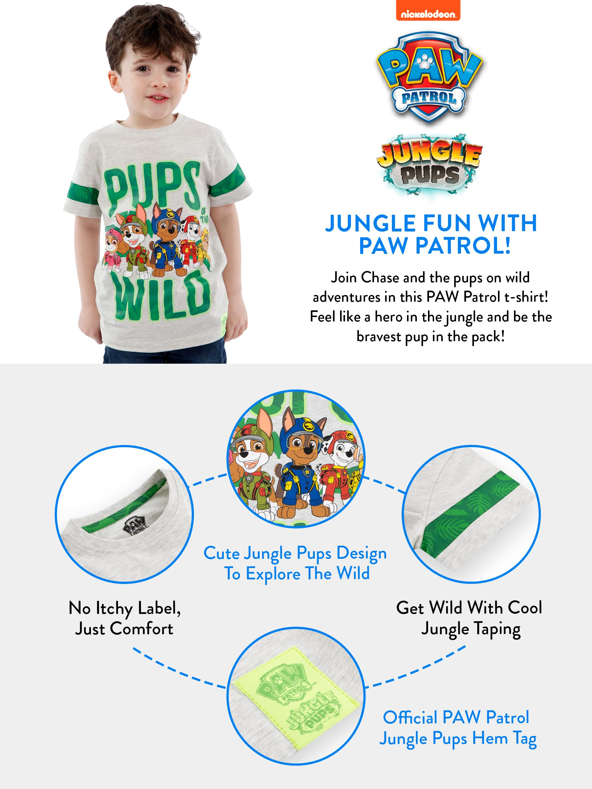 Foto 8 pulgar | Camiseta Paw Patrol Jungle Pups Para Niños, Gris, Talla 4, Verano - Venta Internacional.