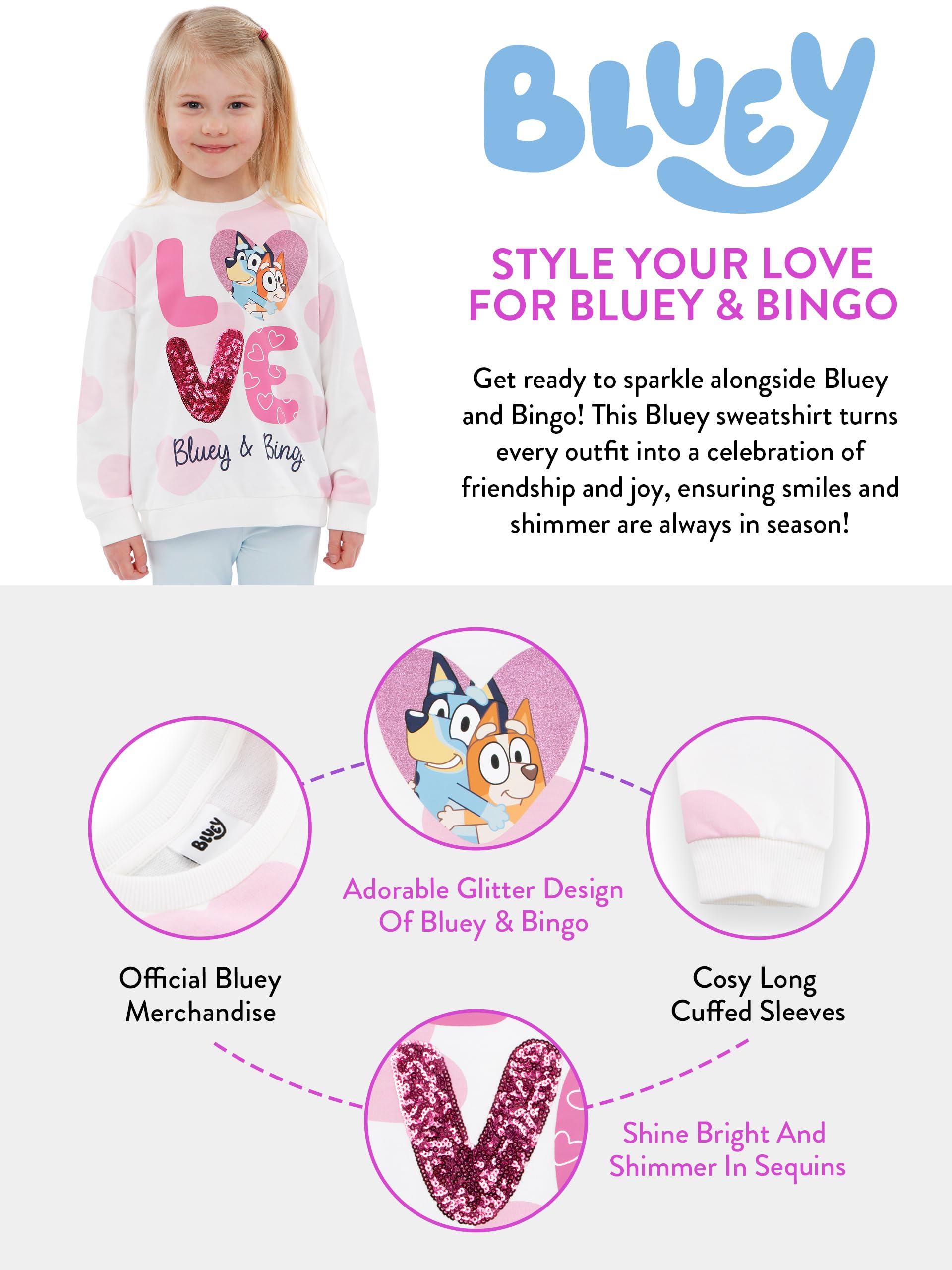 Foto 7 | Sudadera Bluey Bingo Con Cuello Redondo Para Niñas, Color Blanco, 7 Años - Venta Internacional.