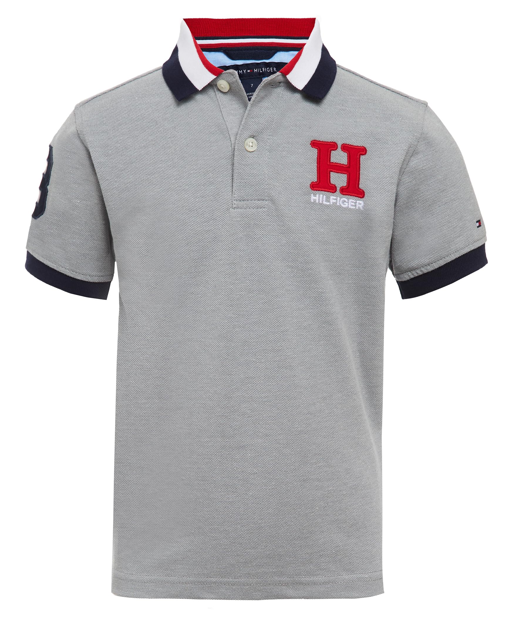Polo Tommy Hilfiger Para Niños, Manga Corta, Gris Mate, 7y - Venta Internacional.