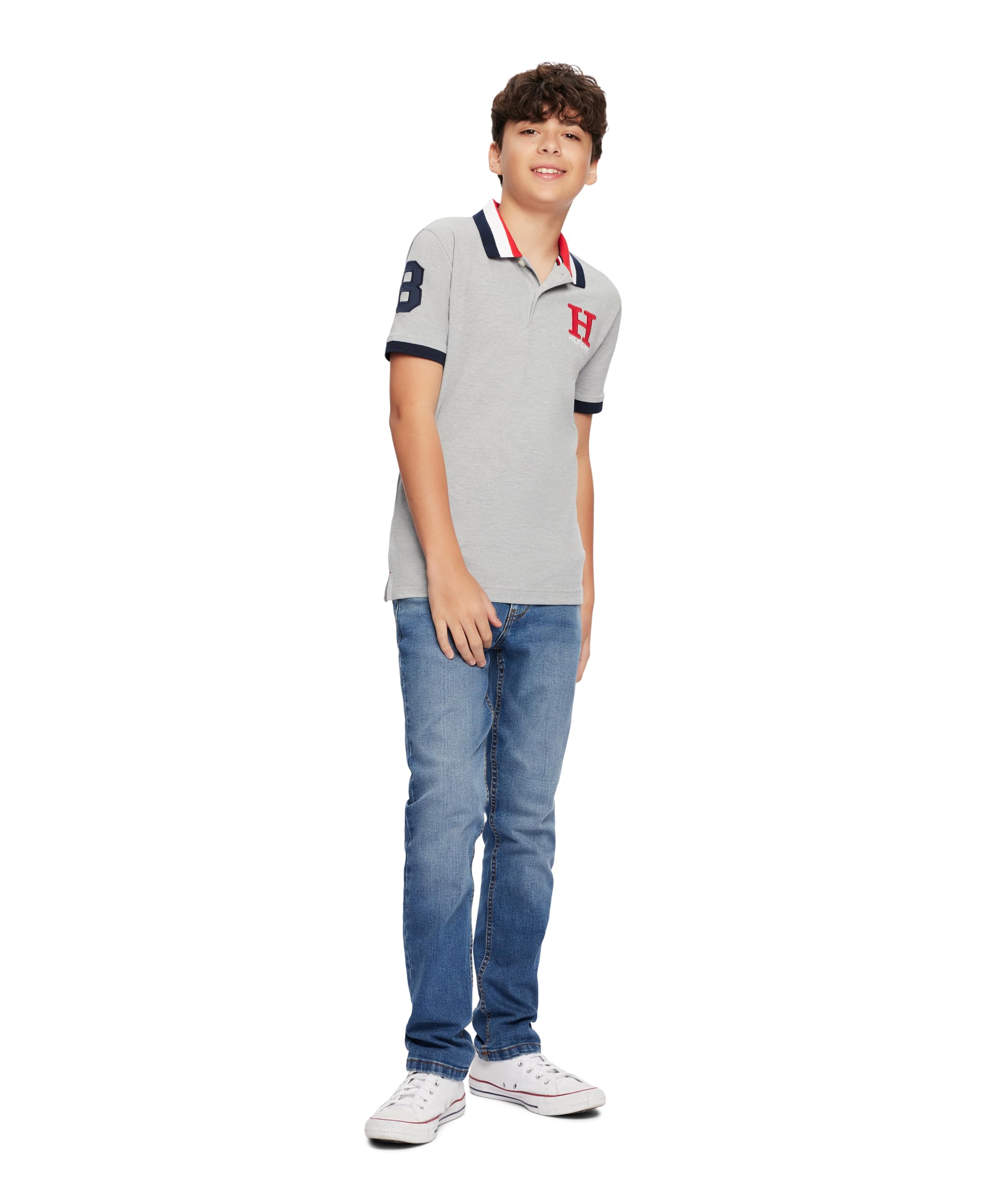 Foto 2 | Polo Tommy Hilfiger Para Niños, Manga Corta, Gris Mate, 7y - Venta Internacional.