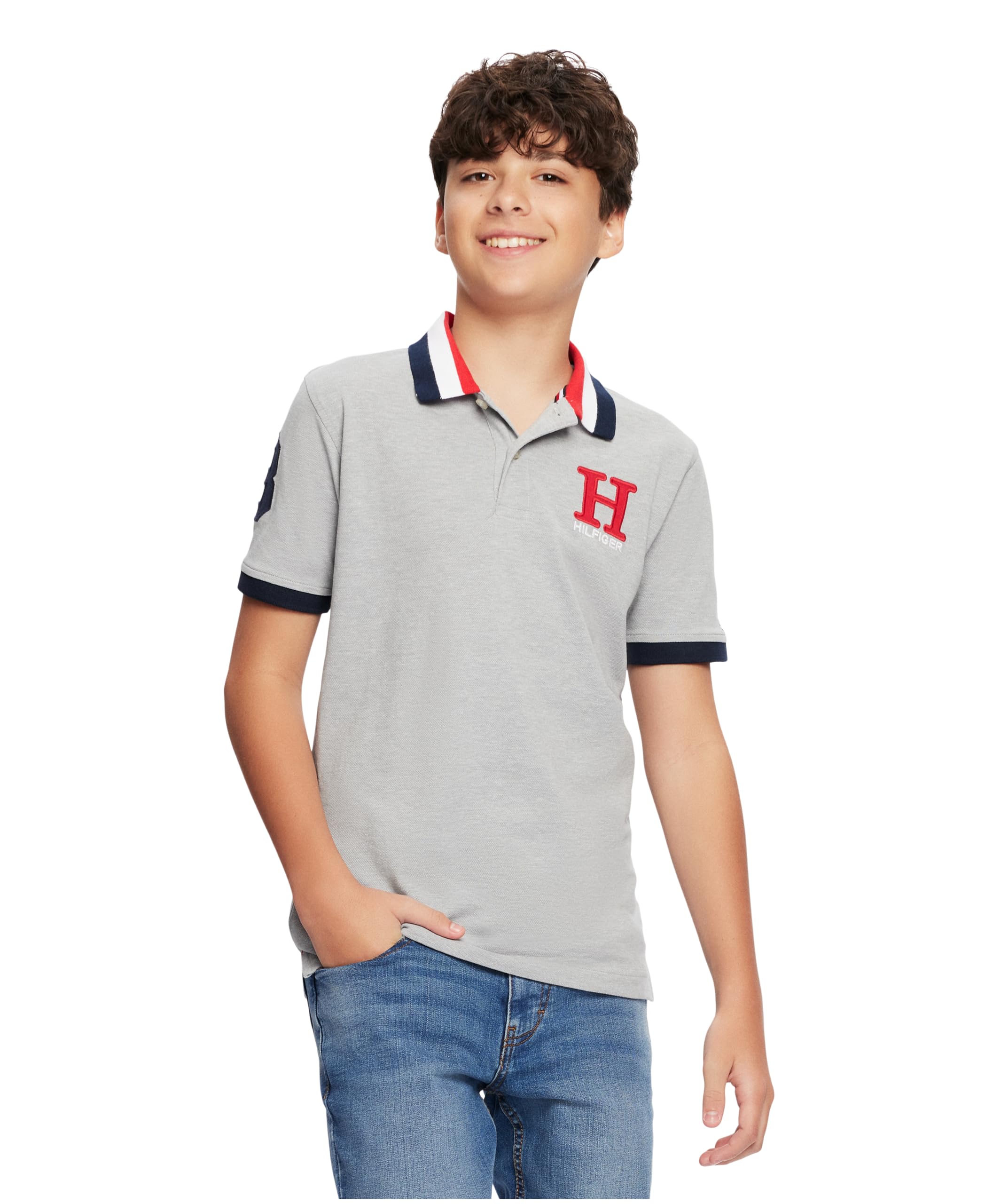 Foto 4 pulgar | Polo Tommy Hilfiger Para Niños, Manga Corta, Gris Mate, 7y - Venta Internacional.