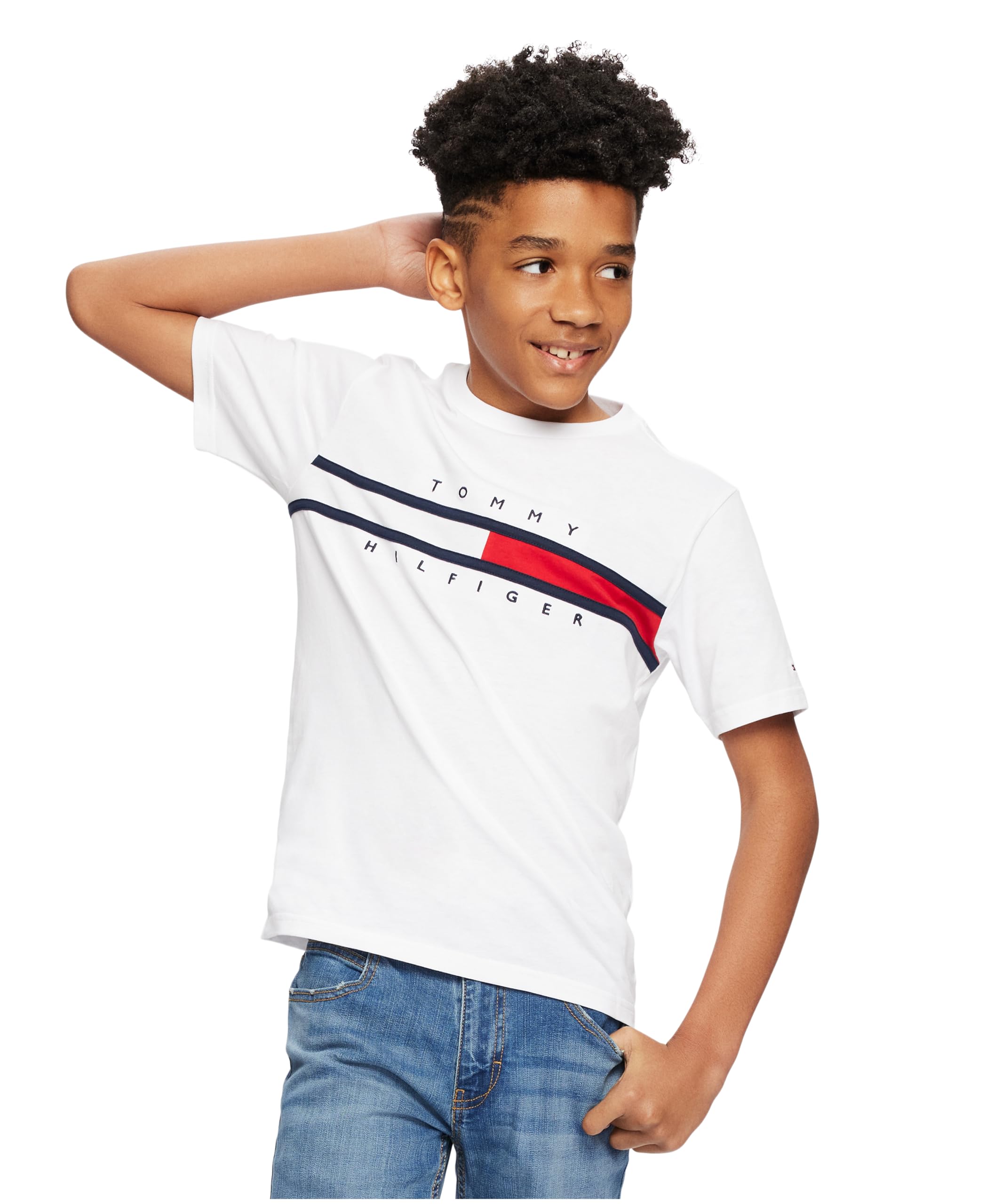 Foto 4 pulgar | Camiseta Tommy Hilfiger Con Bandera De Manga Corta Para Niños, 100% Algodón - Venta Internacional.