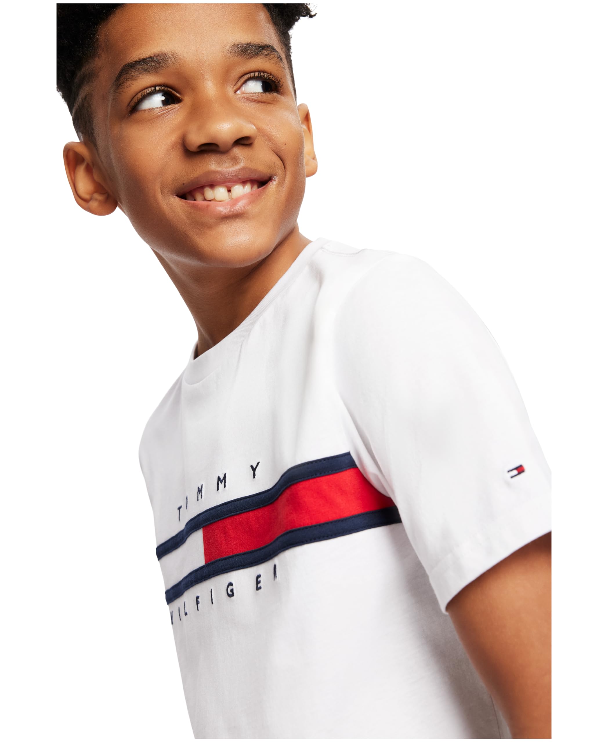 Foto 5 pulgar | Camiseta Tommy Hilfiger Con Bandera De Manga Corta Para Niños, 100% Algodón - Venta Internacional.