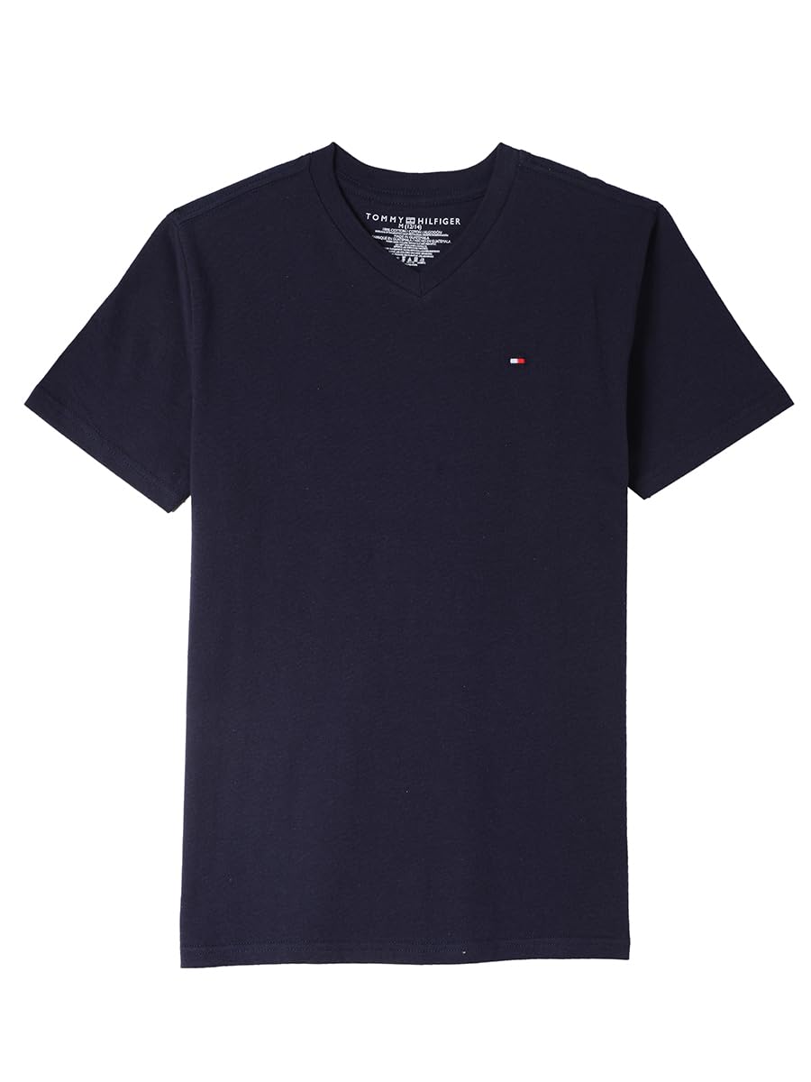 Camiseta Tommy Hilfiger Para Niños, Manga Corta, Cuello En V, Azul Marino, 5 Años - Venta Internacional.