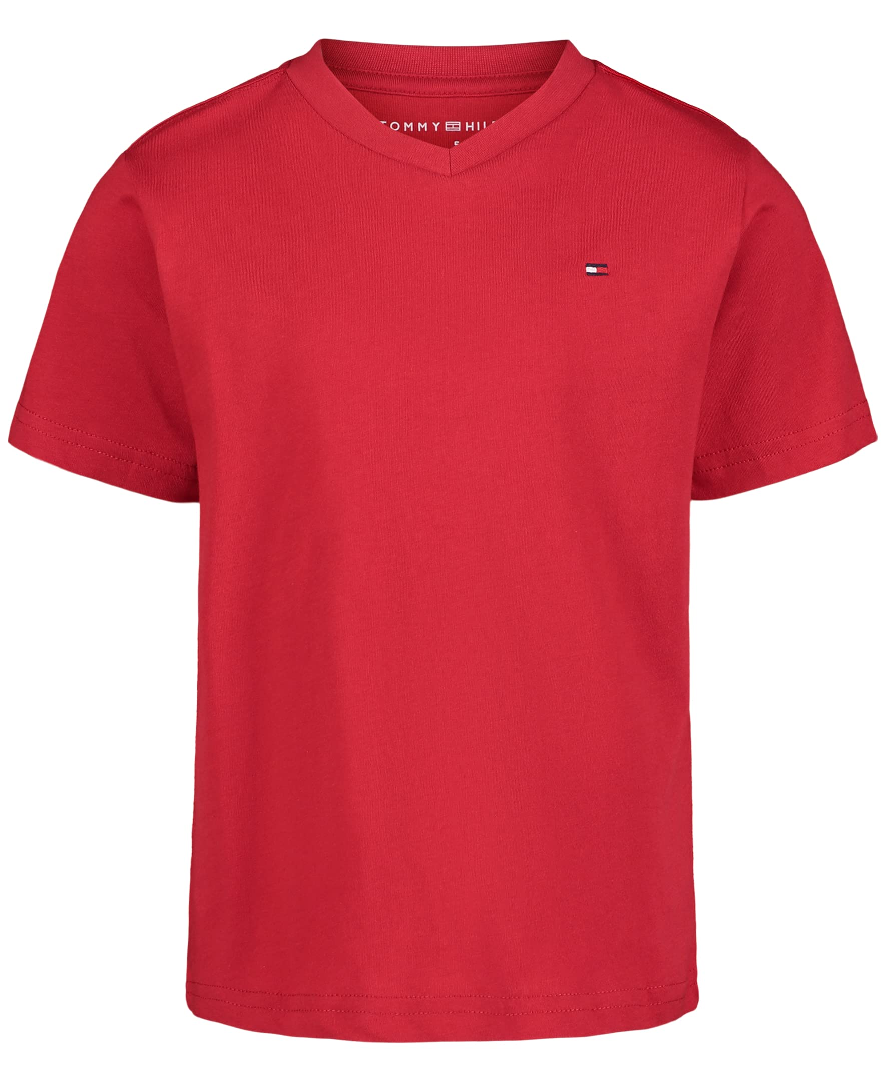 Camiseta Tommy Hilfiger Para Niños, Manga Corta, Cuello En V, Escarlata, 5 Años - Venta Internacional.