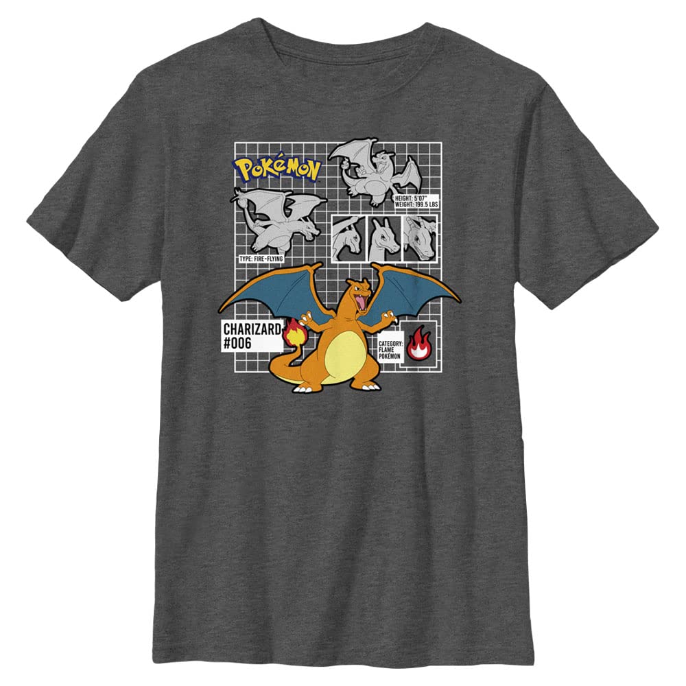 Camiseta Pokemon Poke Charizard Para Niños, Charcoal Heather - Venta Internacional.