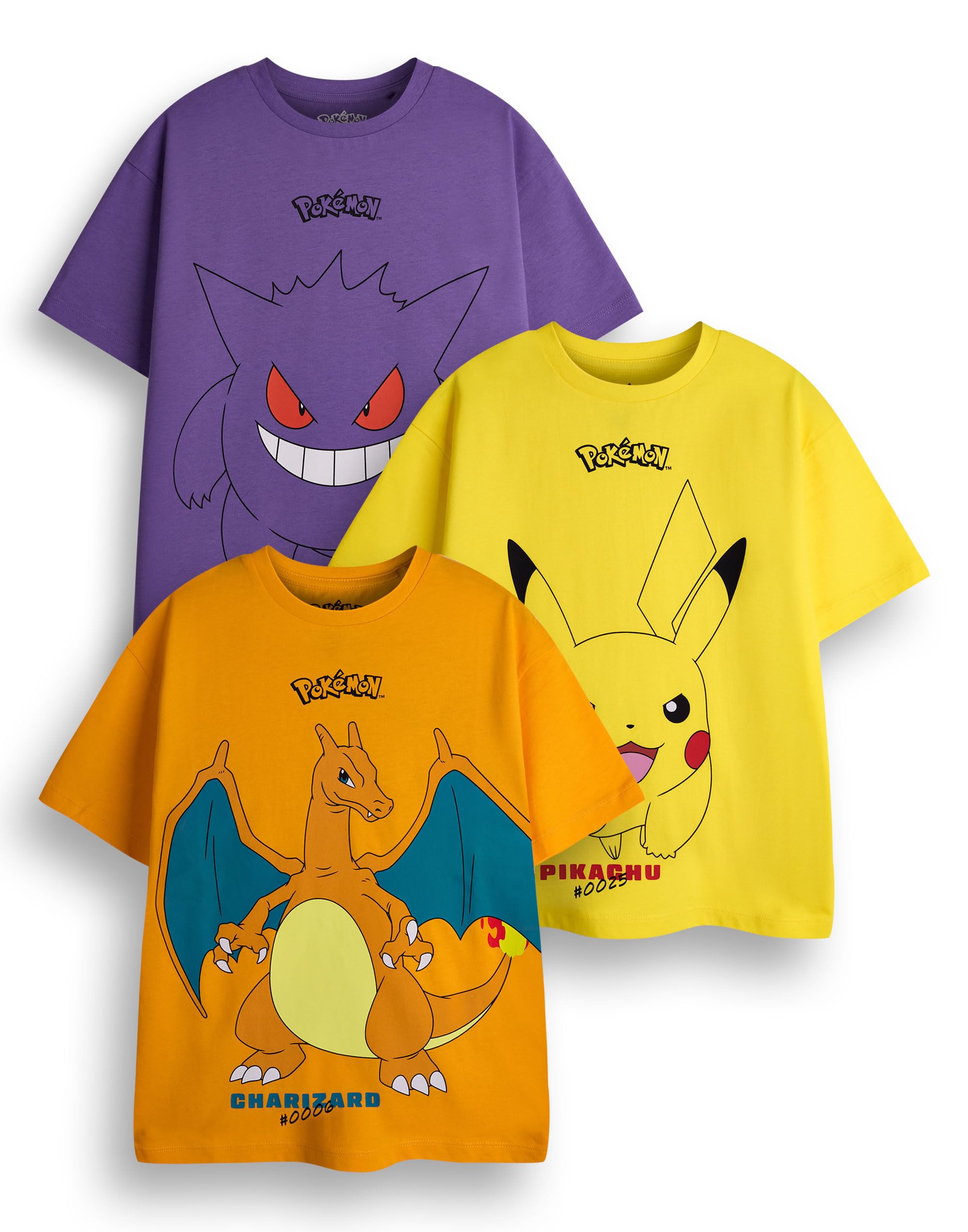 Foto 1 | Pack De Camisetas Pokémon Boys Amarillas, Naranjas Y Moradas X3 - Venta Internacional.