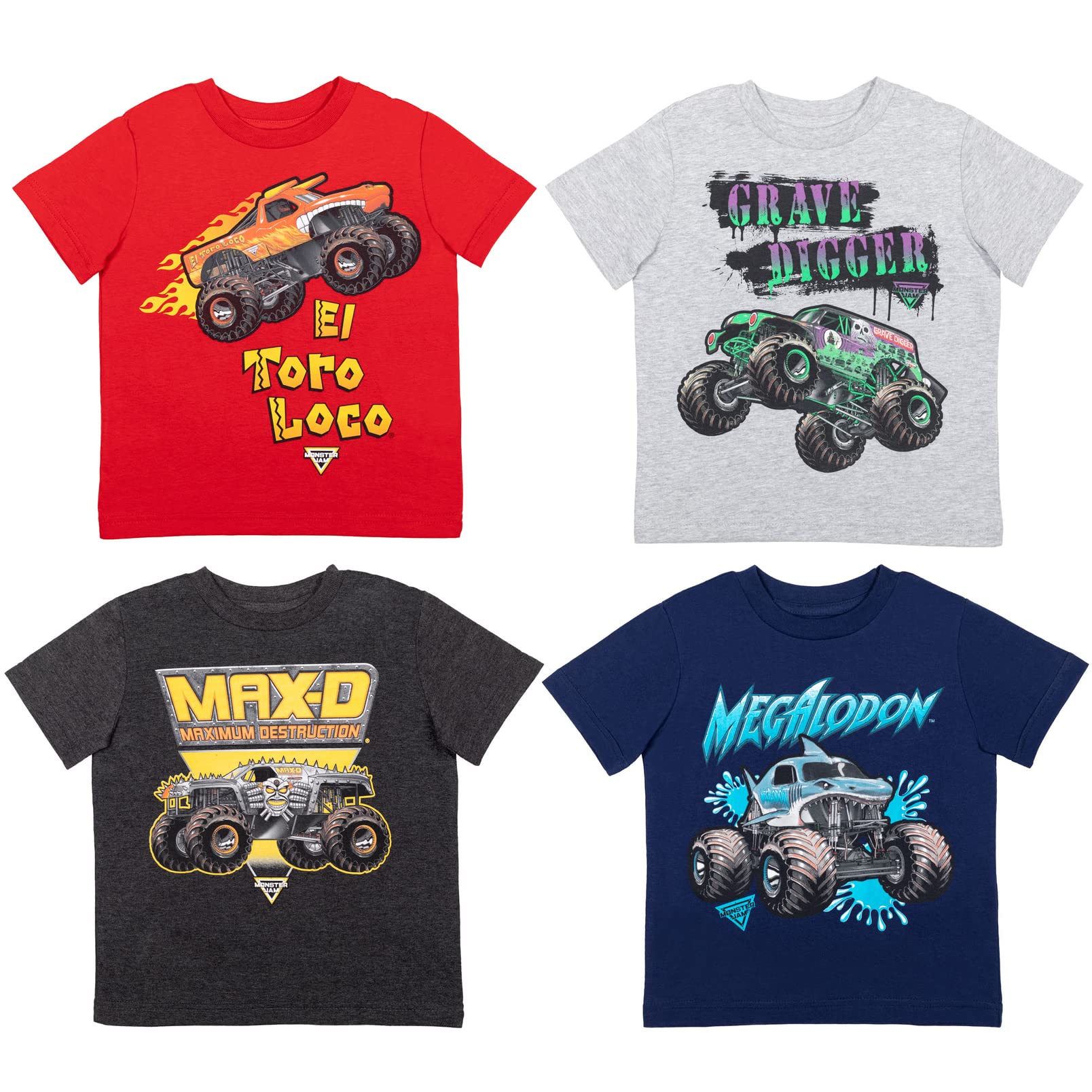 Camiseta Monster Jam El Toro Loco Grave Digger Megalodon 6 Years - Venta Internacional.