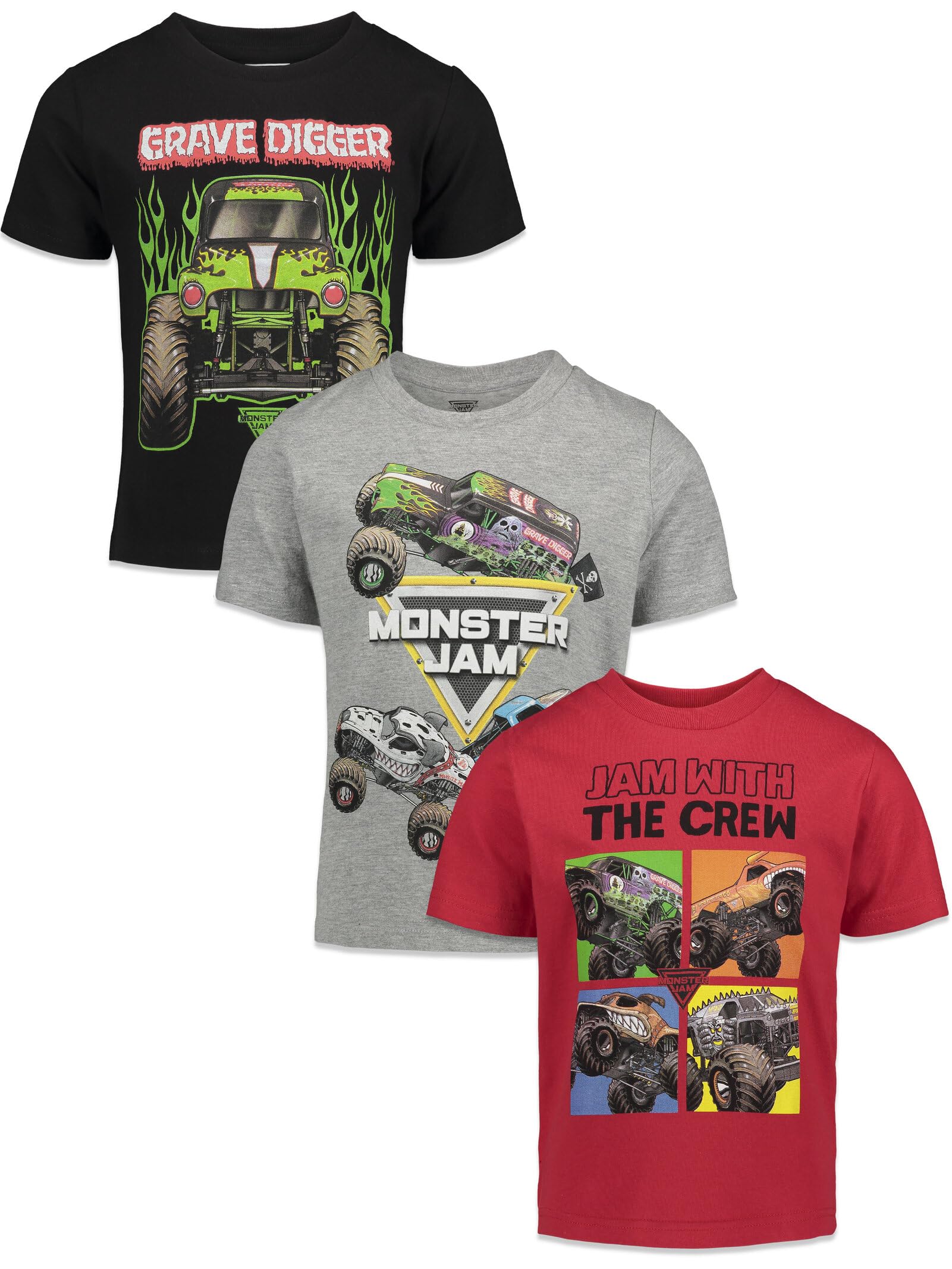 Pack De 3 Camisetas Monster Jam Big Boys, Color Negro/rojo/gris, Talla 8 - Venta Internacional.