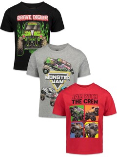 Foto 1 | Pack De 3 Camisetas Monster Jam Big Boys, Color Negro/rojo/gris, Talla 8 - Venta Internacional.