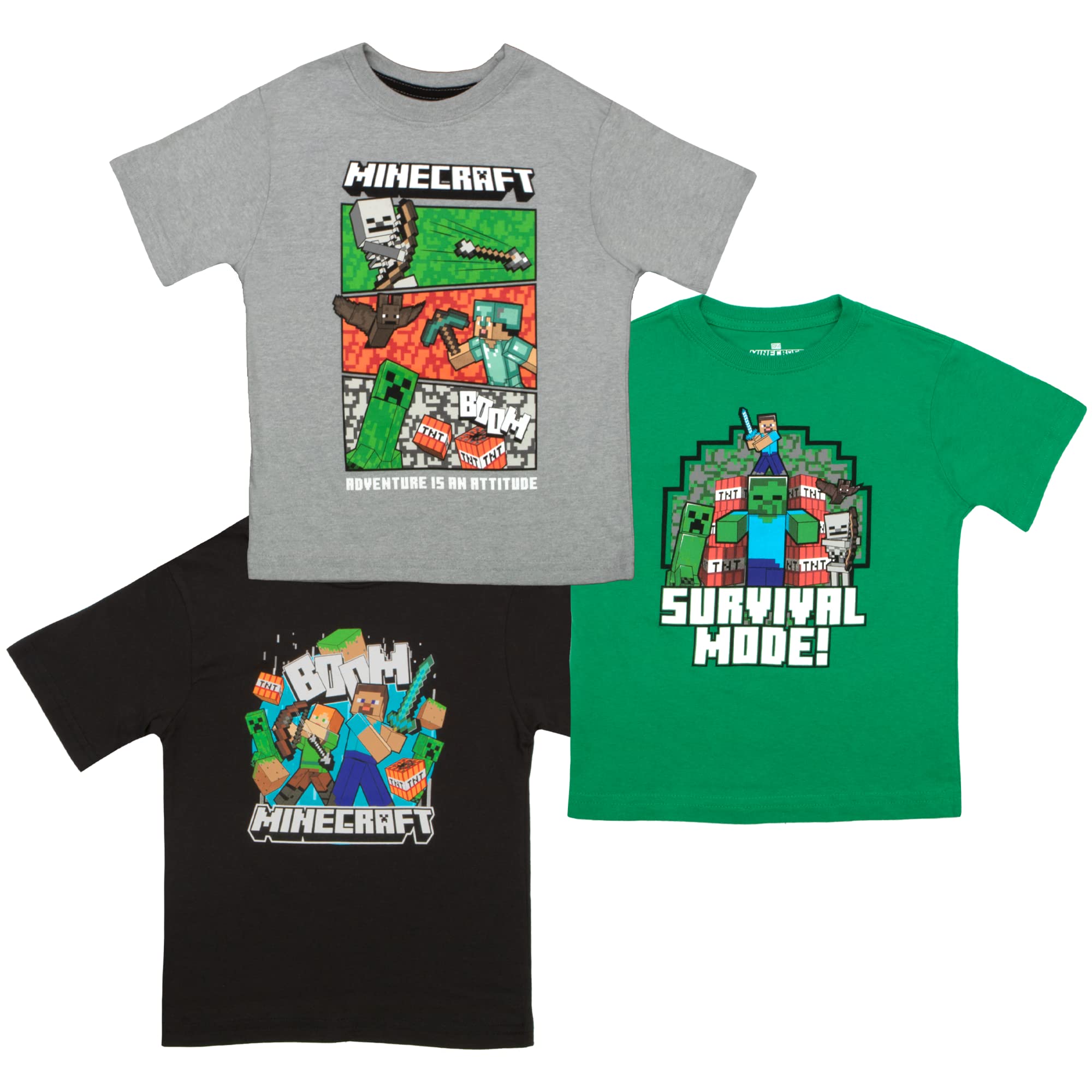 Foto 2 pulgar | Camiseta Minecraft Para Niños, Paquete De 3 Unidades, Steve, Creeper, Esqueleto, Talla 18 - Venta Internacional.