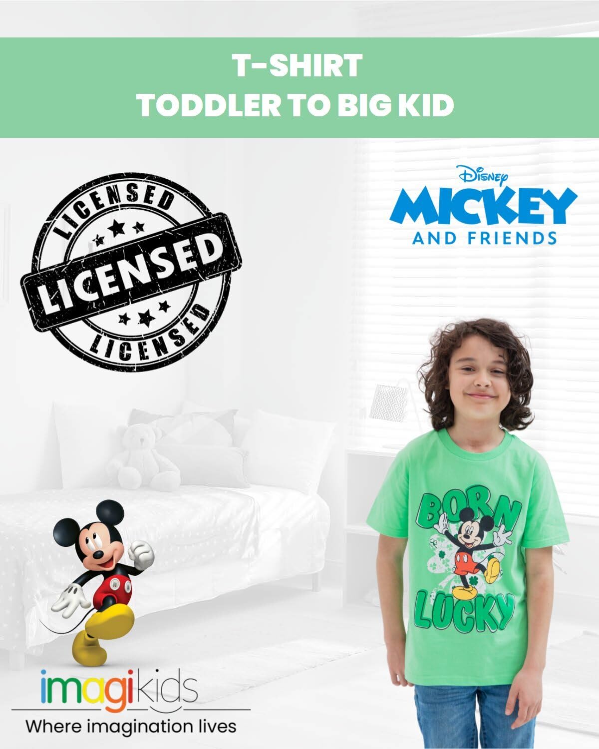 Foto 3 pulgar | Camiseta Disney Mickey Mouse Born Lucky 6 Para El Día De San Patricio - Venta Internacional.