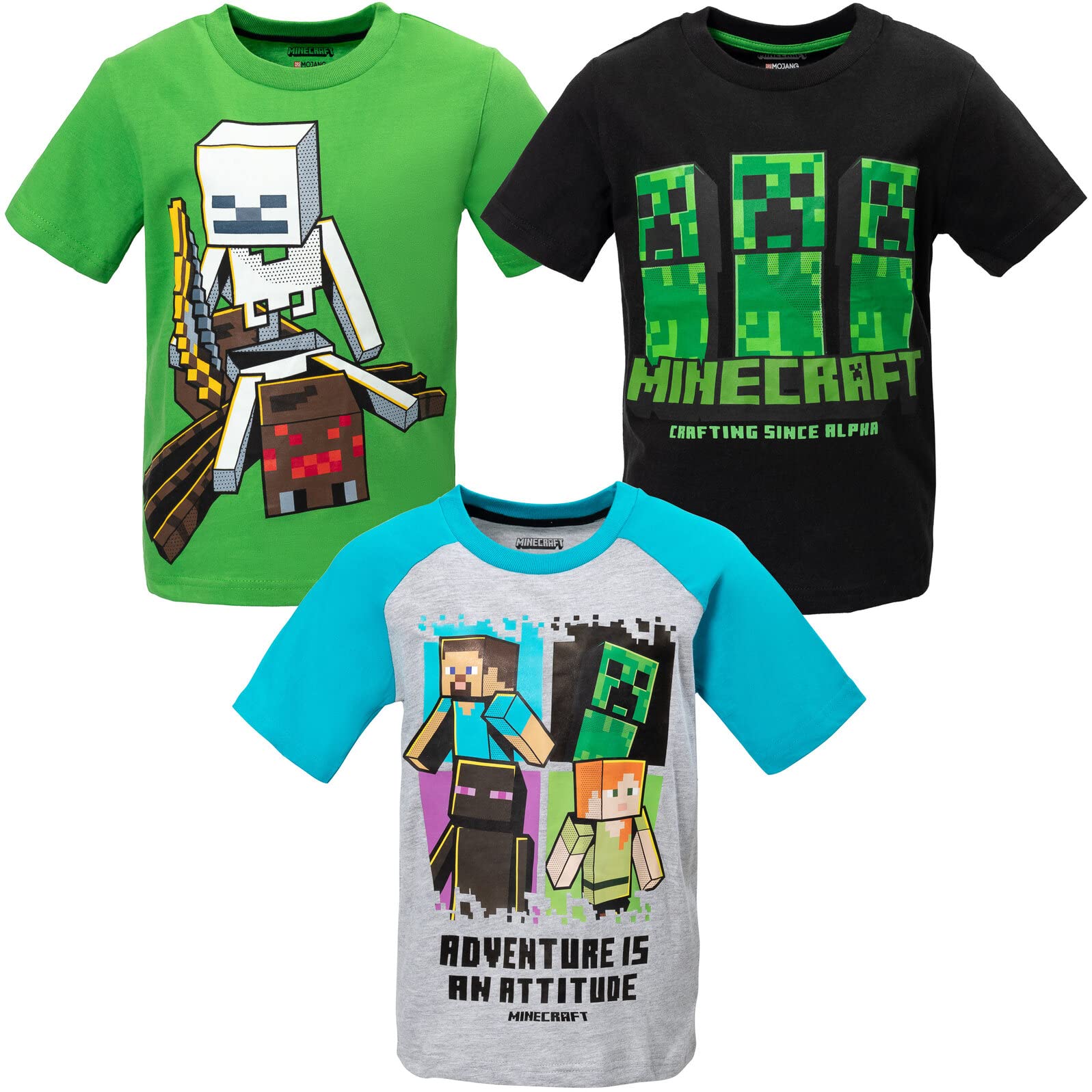 Foto 2 pulgar | Camiseta Minecraft Mobs Creeper Steve Alex Skeleton Para Niños De 6 Años - Venta Internacional.