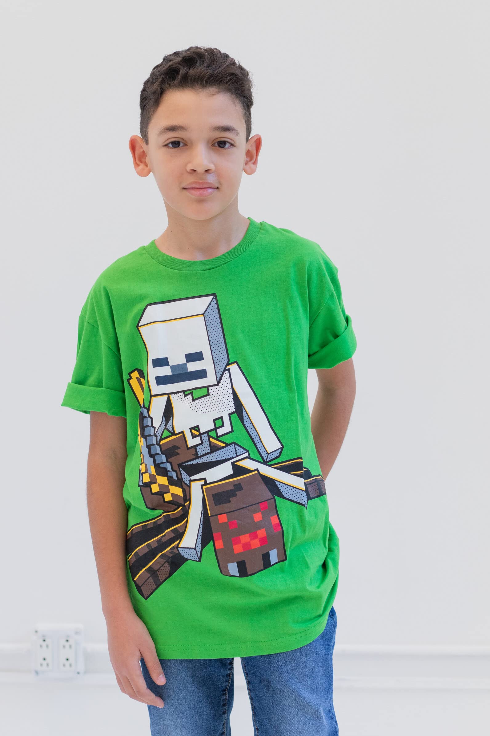 Foto 5 pulgar | Camiseta Minecraft Mobs Creeper Steve Alex Skeleton Para Niños De 6 Años - Venta Internacional.