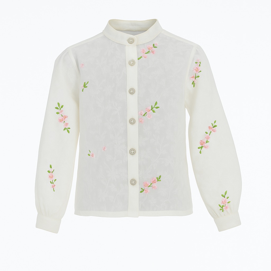Foto 1 | Blusa Para Niña Chicos Olé 3506 Blanco Bordado Floral Manga Larga