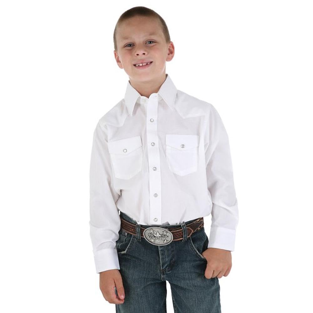 Foto 2 pulgar | Camisa Wrangler Dress Western Solid Snap De Algodón Blanco Para Niños - Venta Internacional.