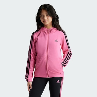 Foto 4 | Conjunto Con Gorro Essentials 3 Franjas Cierre Frontal Adidas Rosa Niños