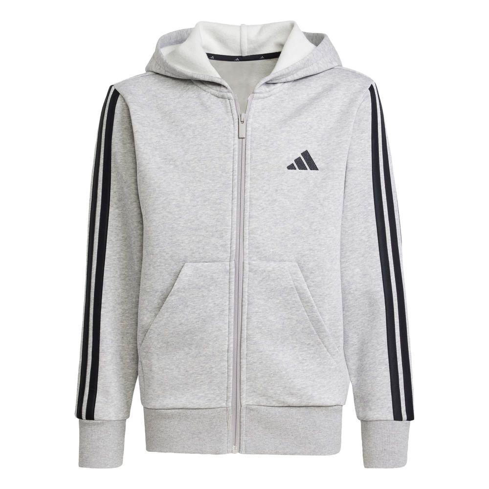 Sudadera Con Gorro Essentials Cierre Frontal Kids Adidas Gris Niños