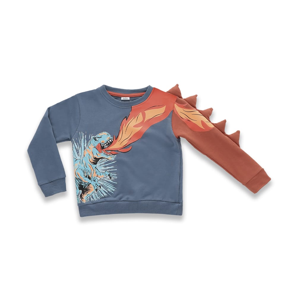 Foto 2 pulgar | Sudadera Audaz Para Niño De Algodón Gris Con Estampado De Dinosaurio