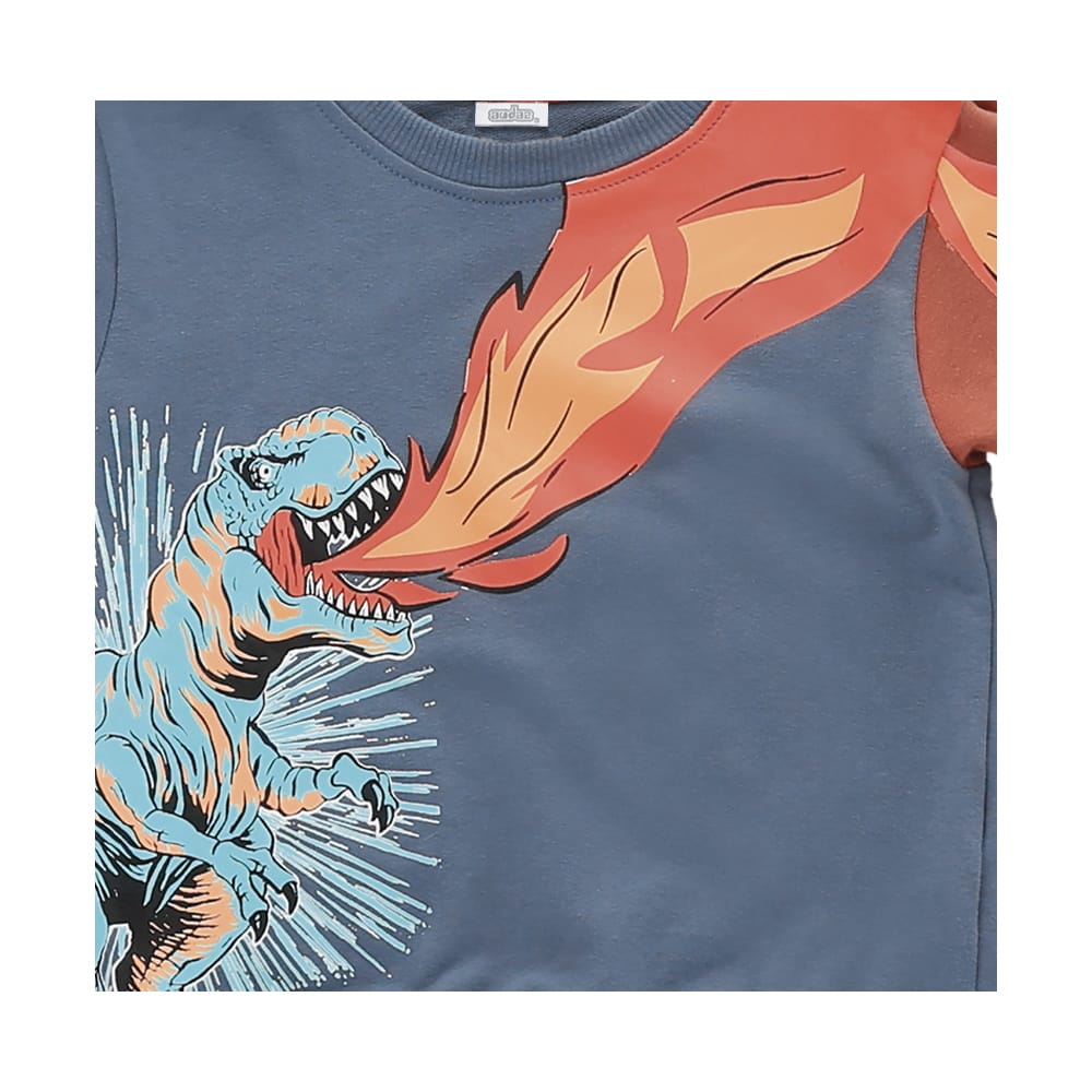 Foto 4 pulgar | Sudadera Audaz Para Niño De Algodón Gris Con Estampado De Dinosaurio