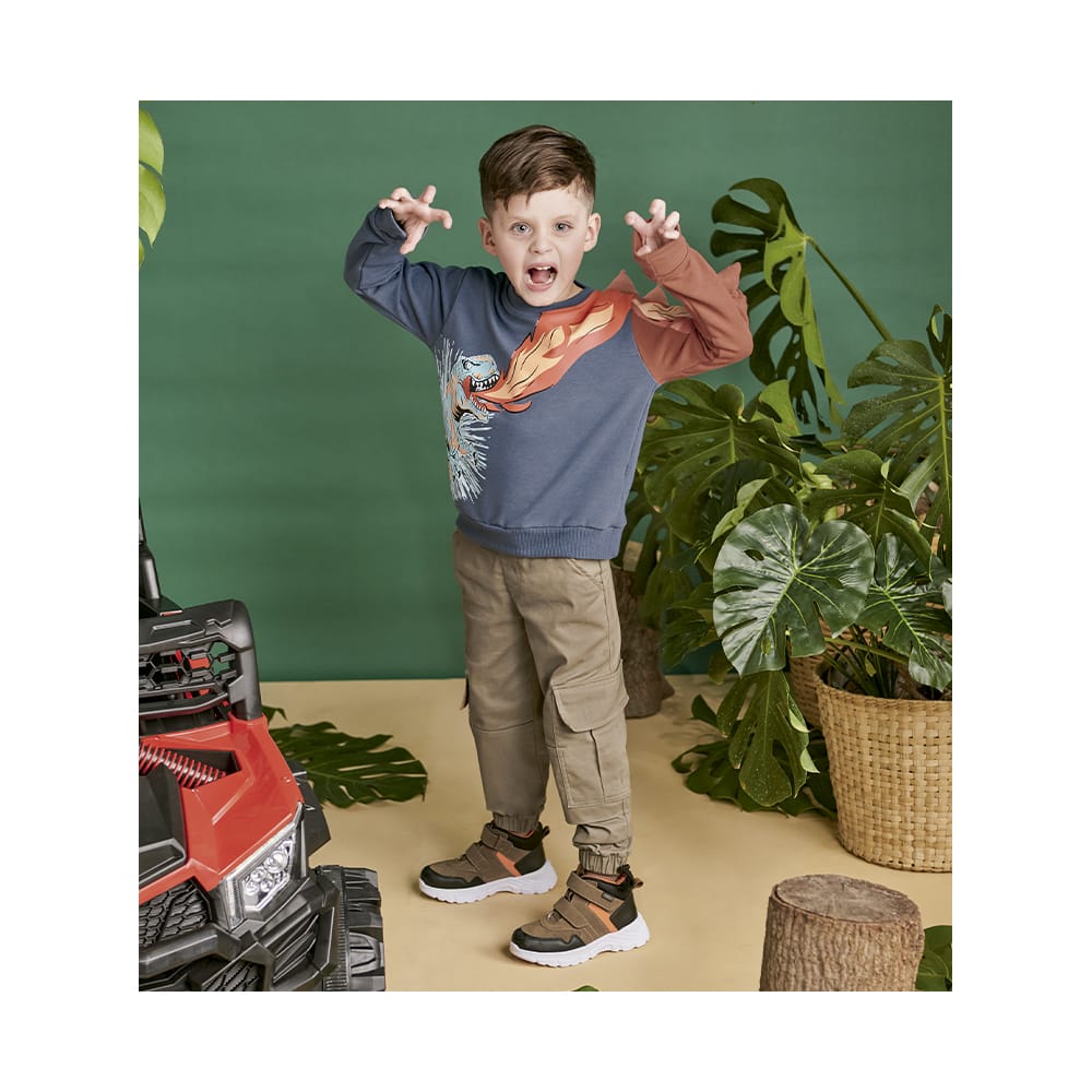 Foto 5 pulgar | Sudadera Audaz Para Niño De Algodón Gris Con Estampado De Dinosaurio
