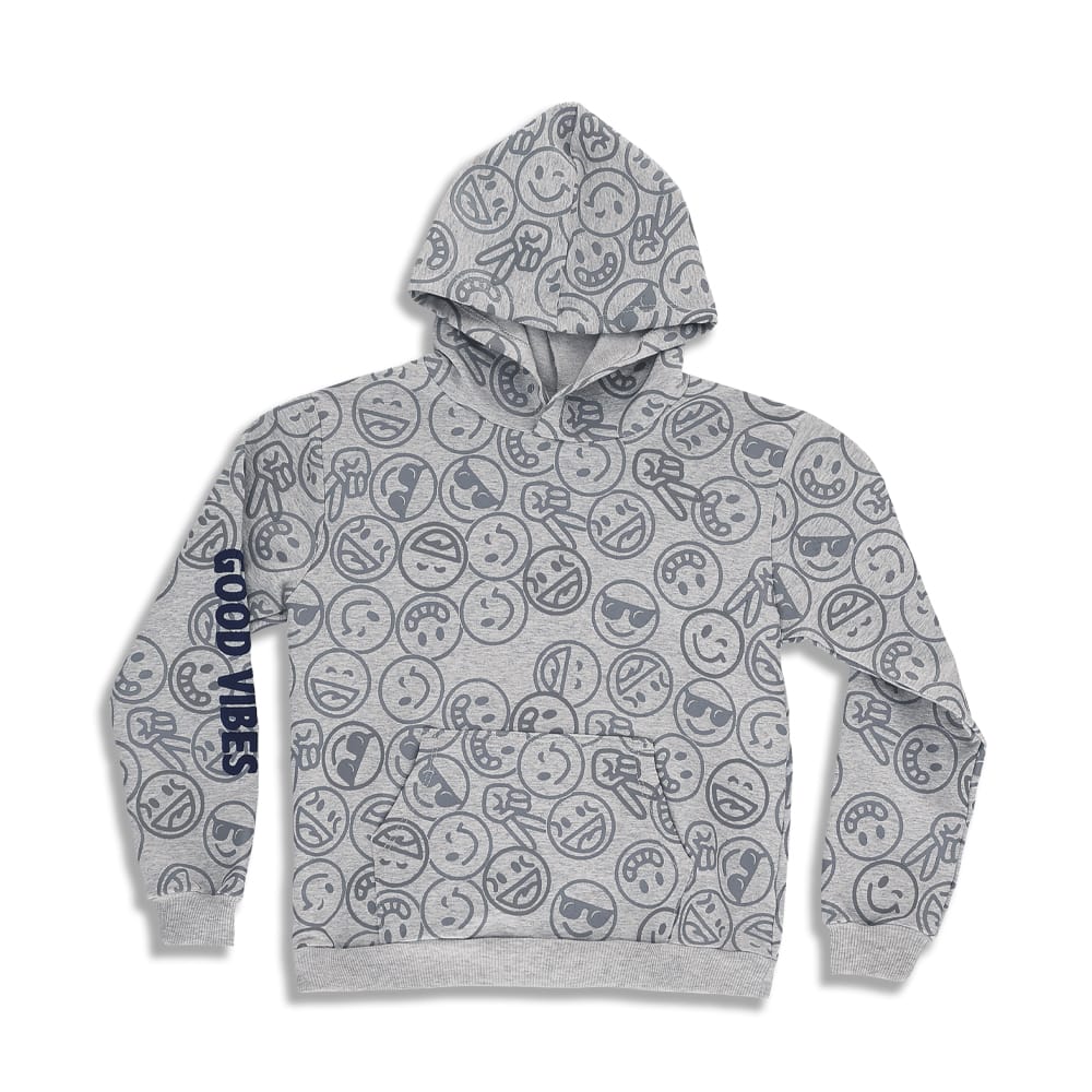 Foto 2 pulgar | Sudadera Audaz Para Niño Poliéster Gris Con Estampado De Emojis
