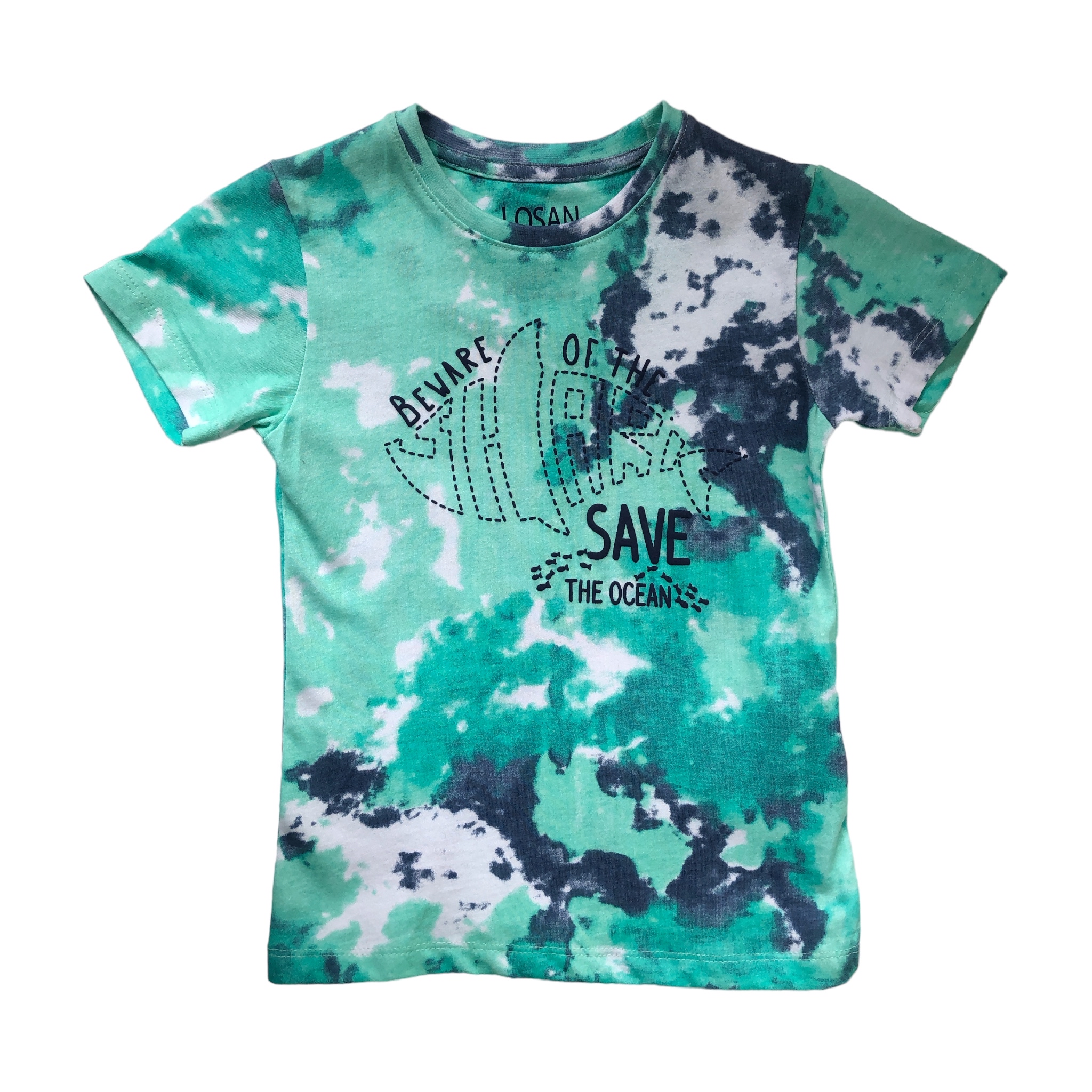 Playera Losan 215-1020AL color Azul Beware Of The Shark/Save The Ocean para Niño