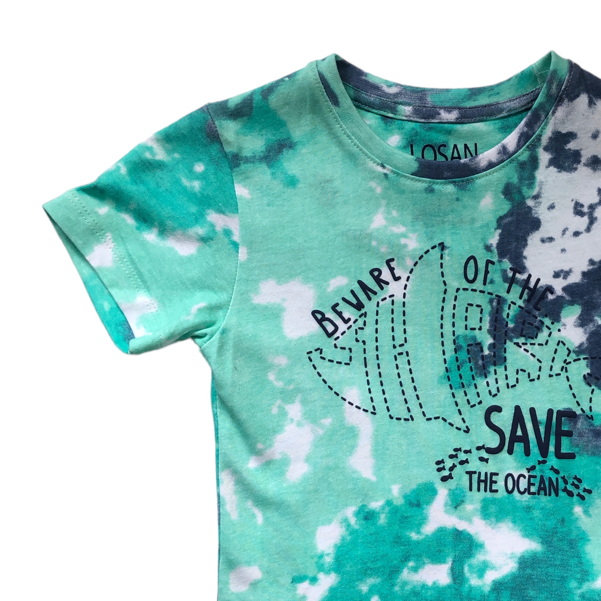 Foto 4 pulgar | Playera Losan 215-1020AL color Azul Beware Of The Shark/Save The Ocean para Niño