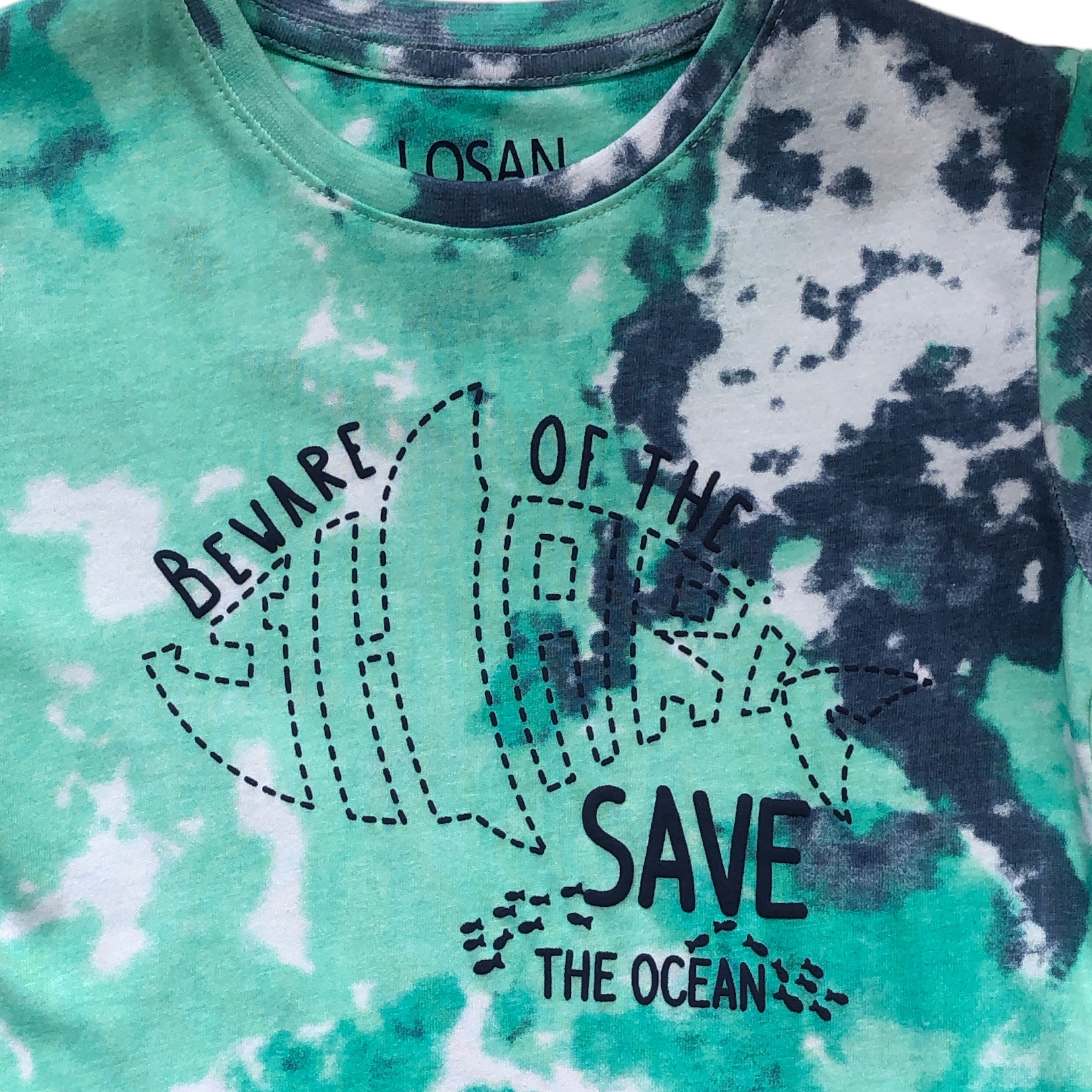 Foto 5 pulgar | Playera Losan 215-1020AL color Azul Beware Of The Shark/Save The Ocean para Niño
