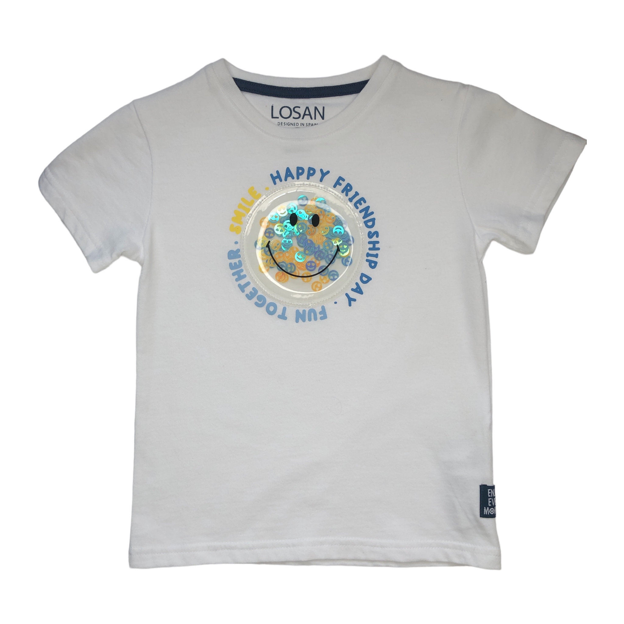 Playera Slime Losan 215-1023AL color Blanco Happy Friend Ship Day Fun Together para Niño