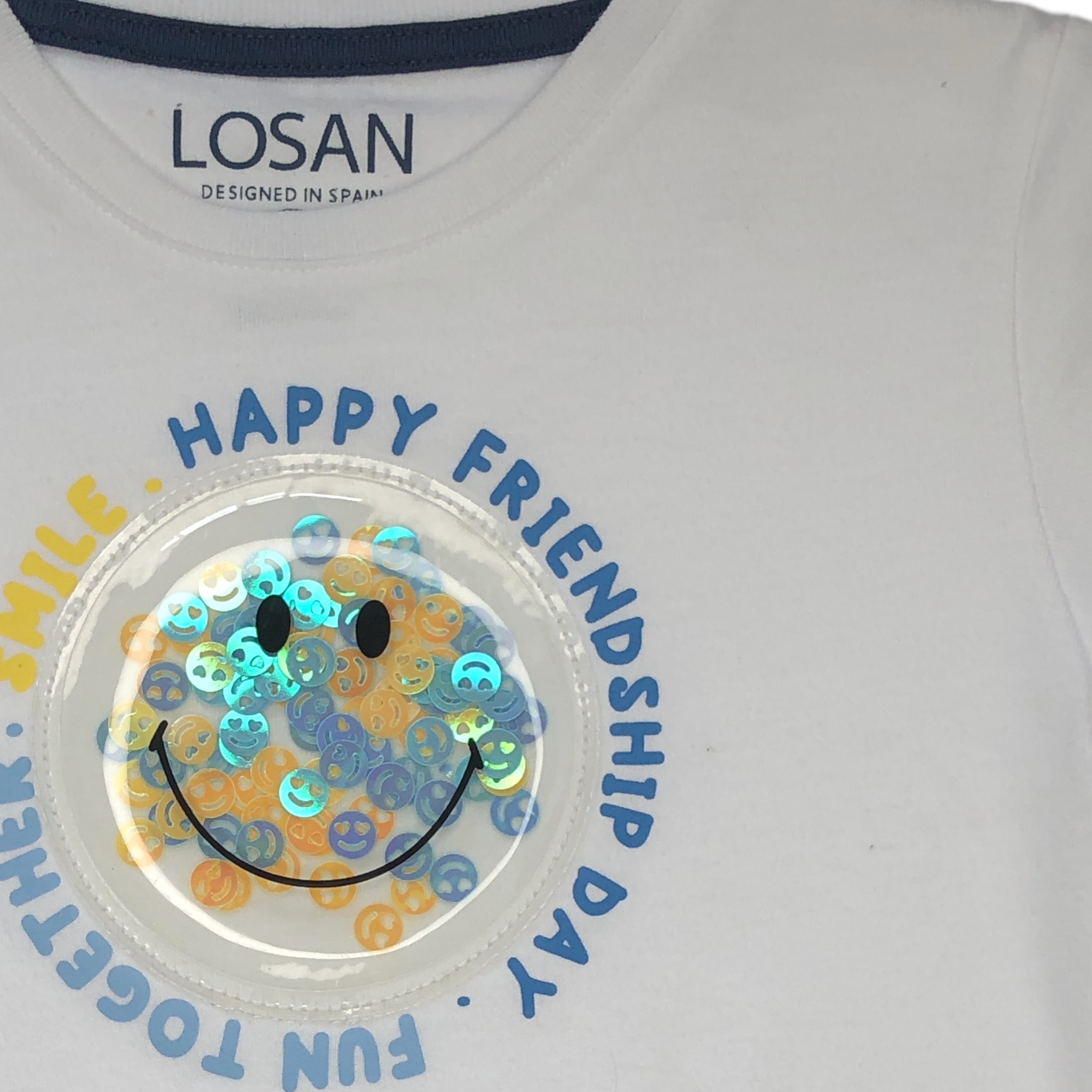 Foto 4 pulgar | Playera Slime Losan 215-1023AL color Blanco Happy Friend Ship Day Fun Together para Niño