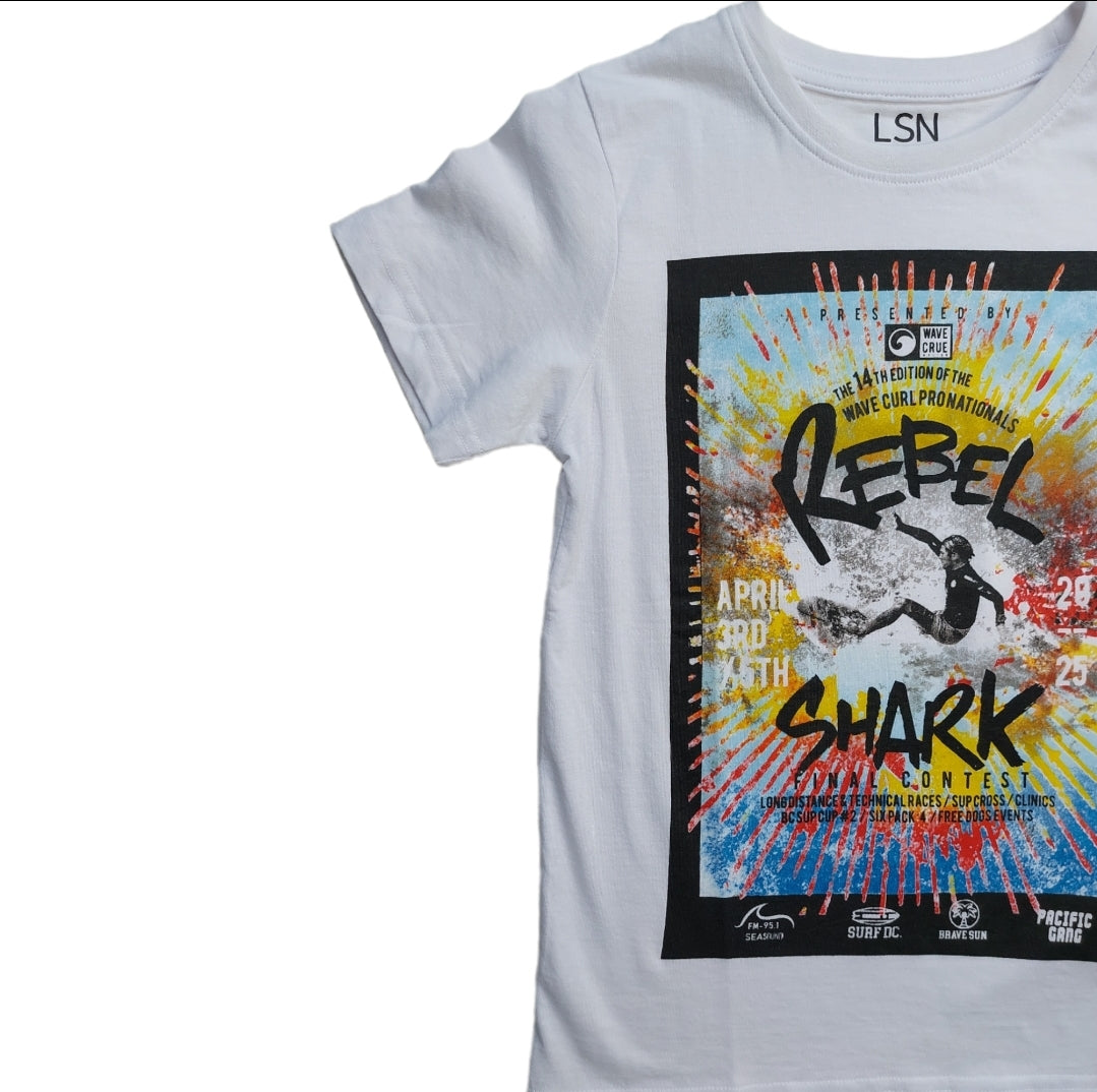 Foto 4 pulgar | Playera Color Blanco ''rebel Shark'' Para Niño Losan