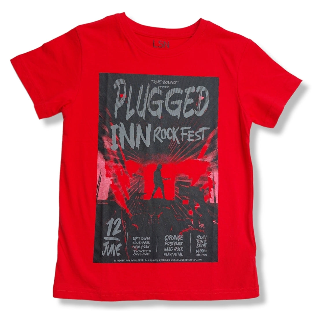 Foto 2 pulgar | Playera Roja Con Texto Estampado ''plugged Inn Rockfest'' Para Niño Losan