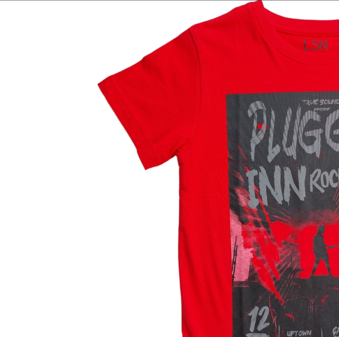 Foto 3 pulgar | Playera Roja Con Texto Estampado ''plugged Inn Rockfest'' Para Niño Losan