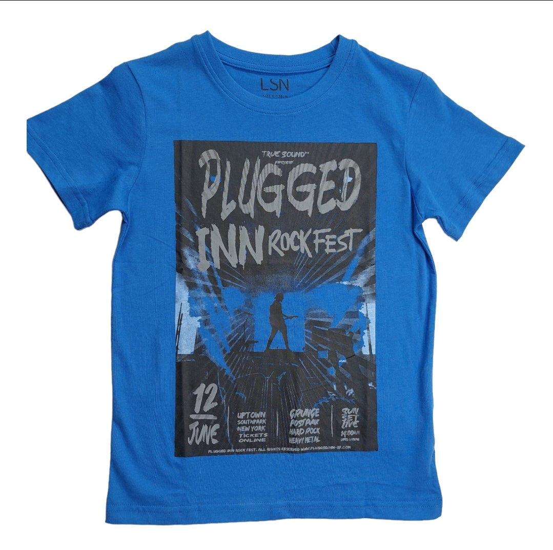 Foto 2 pulgar | Playera Azul Con Texto Estampado ''plugged Inn Rockfest'' Para Niño Losan