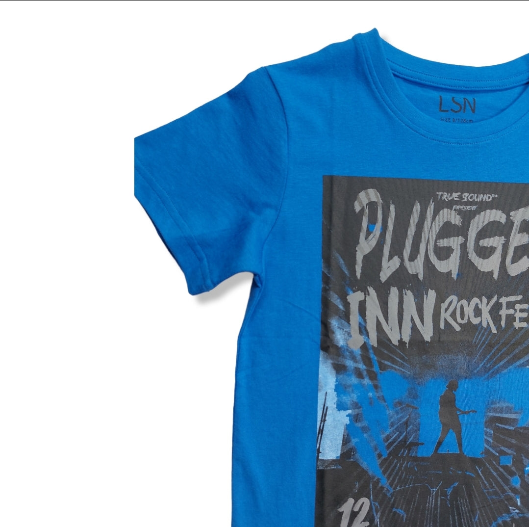 Foto 4 pulgar | Playera Azul Con Texto Estampado ''plugged Inn Rockfest'' Para Niño Losan