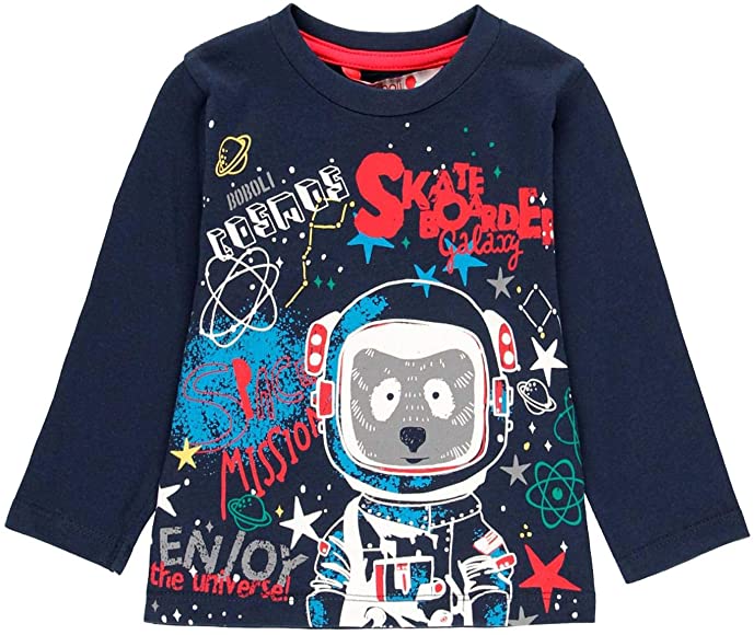 Foto 1 | Playera Manga Larga Azul Marino “skate Boarde Galaxy” Bebe Boboli