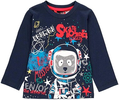 Foto 1 | Playera Manga Larga Azul Marino “skate Boarde Galaxy” Bebe Boboli
