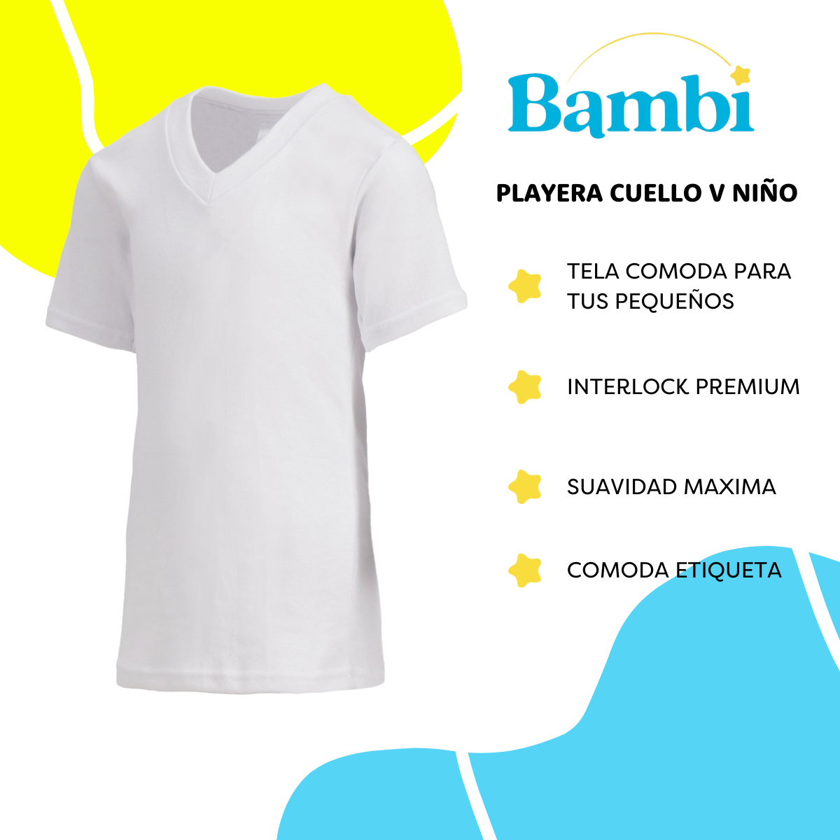Foto 3 pulgar | Playera Bambi Cuello V Manga Corta 3 Piezas Blanco