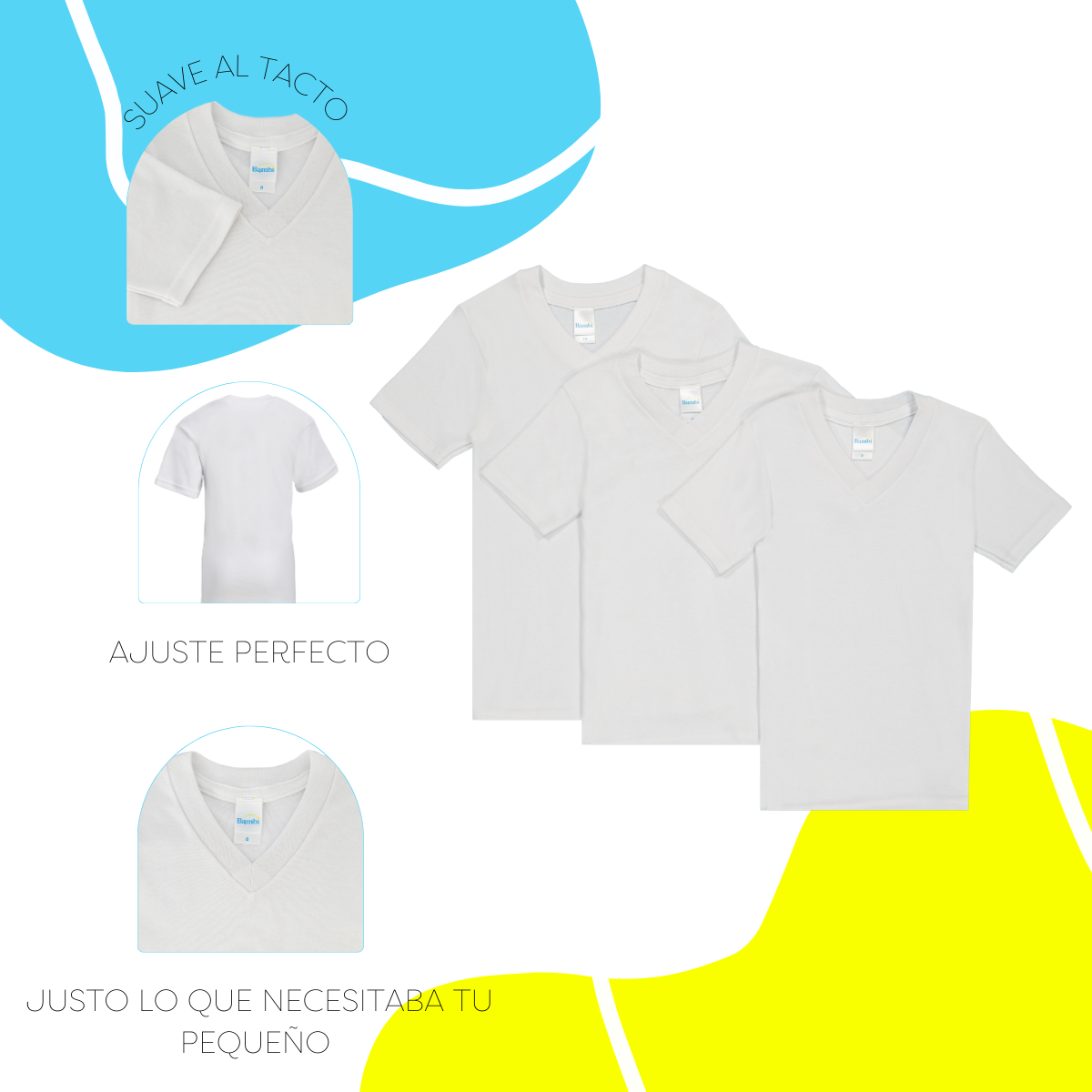 Foto 4 pulgar | Playera Bambi Cuello V Manga Corta 3 Piezas Blanco