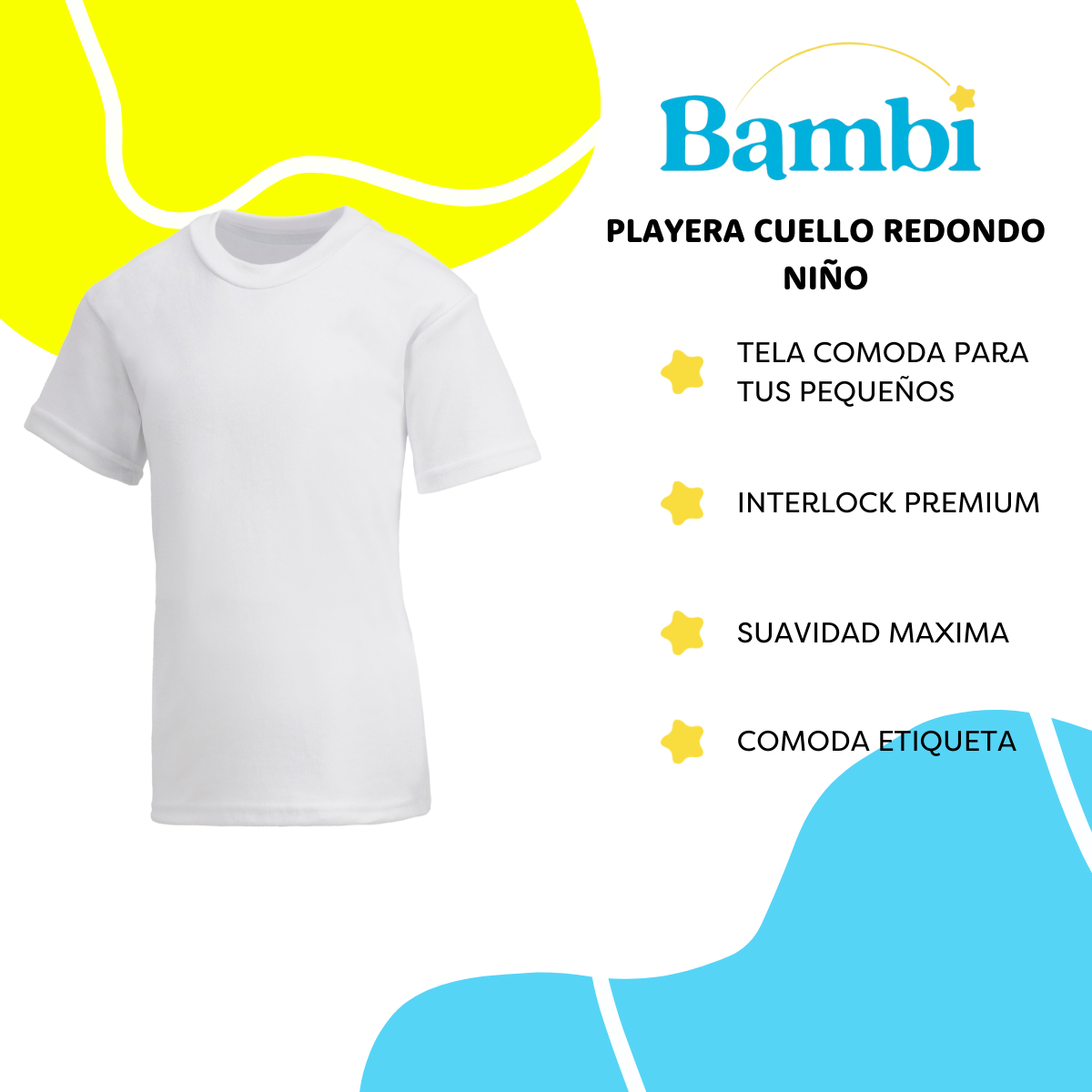 Foto 3 pulgar | Playera Bambi Cuello Redondo Manga Corta 3 Piezas Blanco