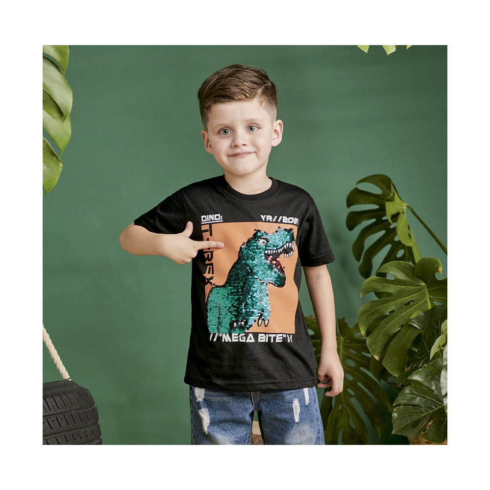 Foto 5 pulgar | Playera Audaz Para Niño De Algodón Negro Con Lentejuelas Reversibles