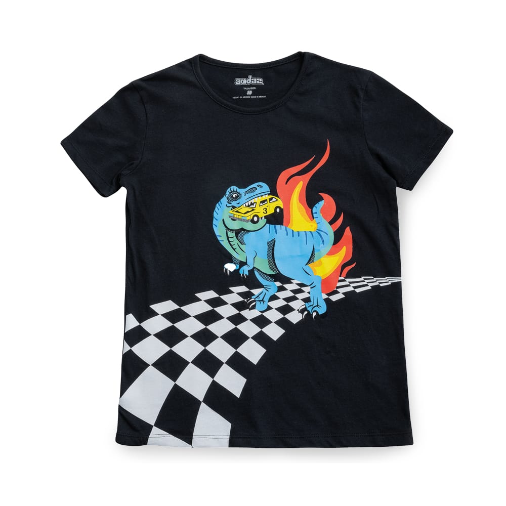 Foto 1 | Playera Audaz Para Niño De Algodón Negro Con Estampado De Dinosaurio