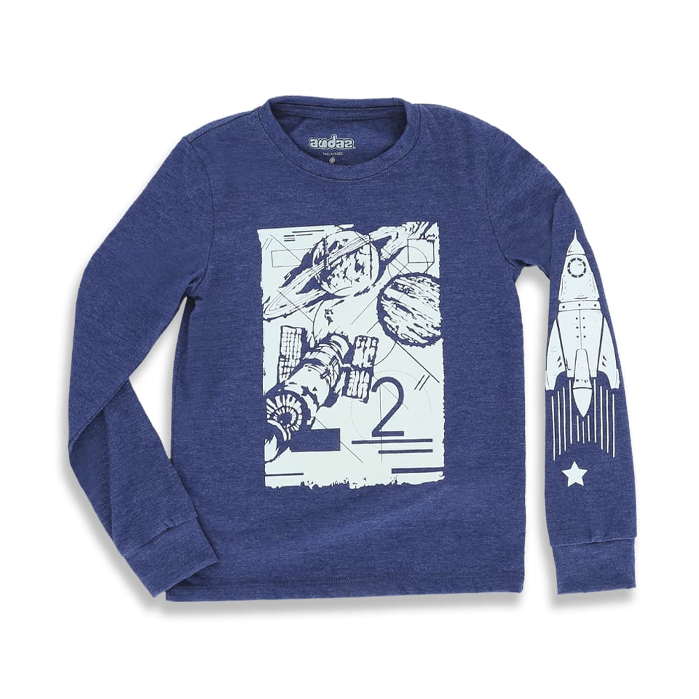 Foto 2 pulgar | Playera Audaz Para Niño De Poliéster Azul Marino Con Estampado Espacial