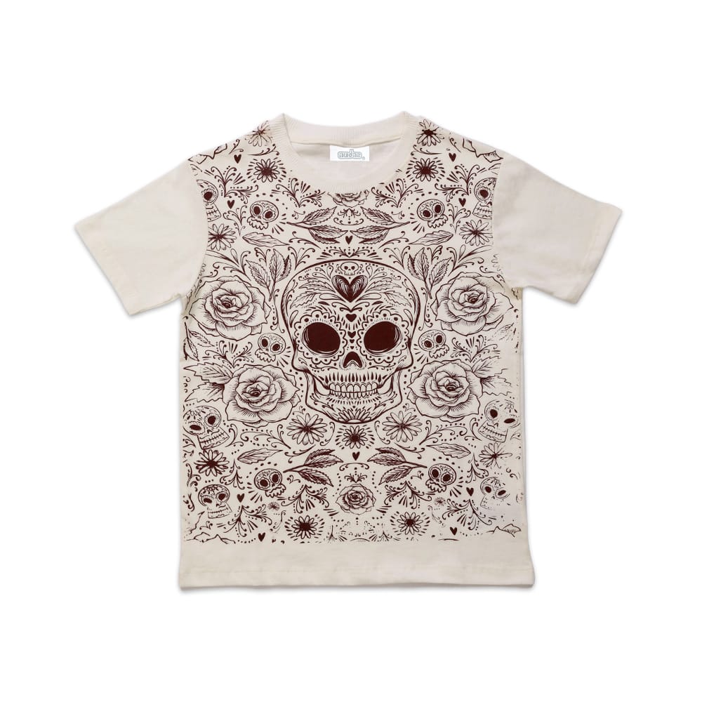 Foto 2 pulgar | Playera Audaz Para Niño De Algodón Beige Con Estampado De Calavera