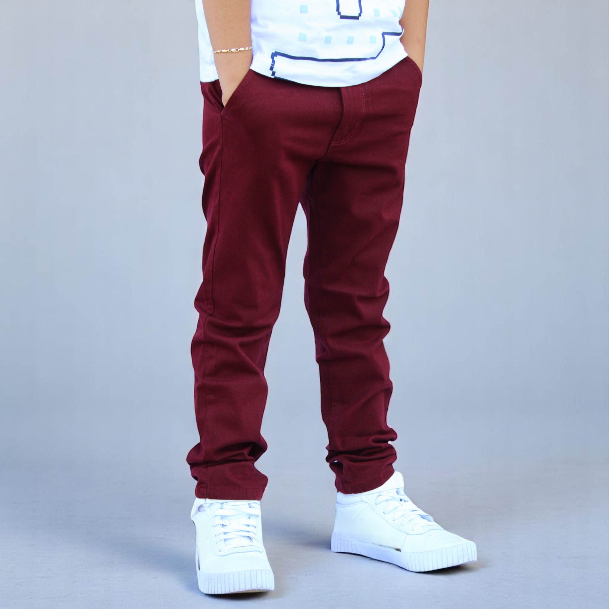 Foto 3 pulgar | Pantalón De Gabardina Strech Para Niño Y/o Adolescente Color Vino